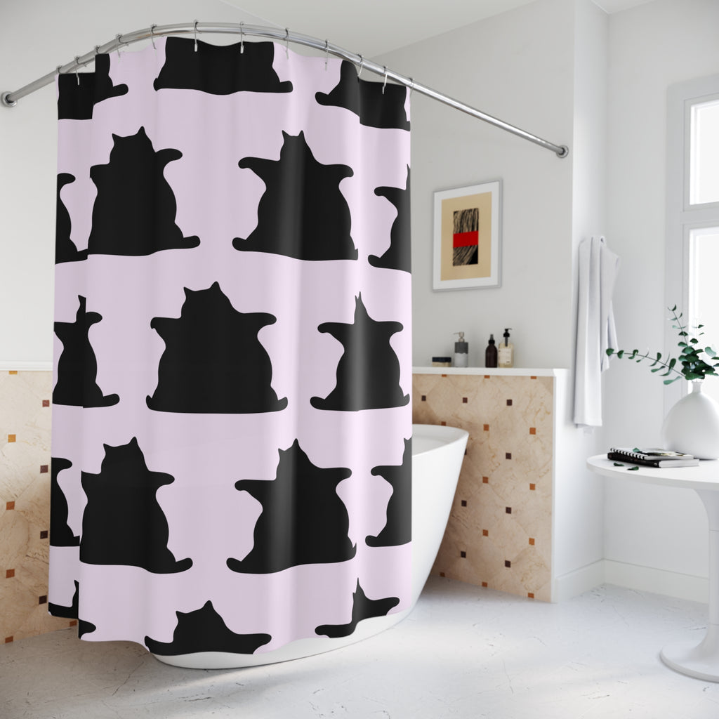 Big Bold and Chonky Patterned Cat Silhouette Shower Curtain, Cat Lover Gift, Bathroom Decor, Cute Home Accessories, Pet-Themed Decor, Cat Bathroom