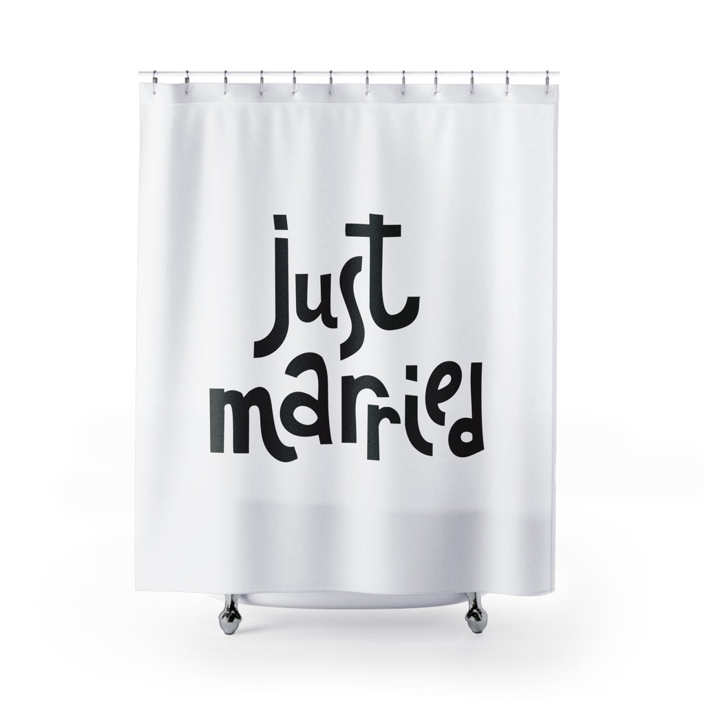 Just Married Shower Curtain | Wedding Decor, Bridal Gift, Bathroom Accessory, Newlywed Surprise, Home Decoration