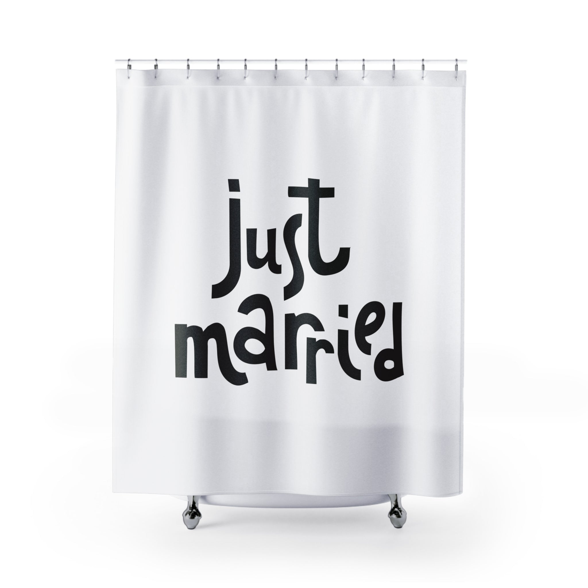 Just Married Shower Curtain | Wedding Decor, Bridal Gift, Bathroom Accessory, Newlywed Surprise, Home Decoration