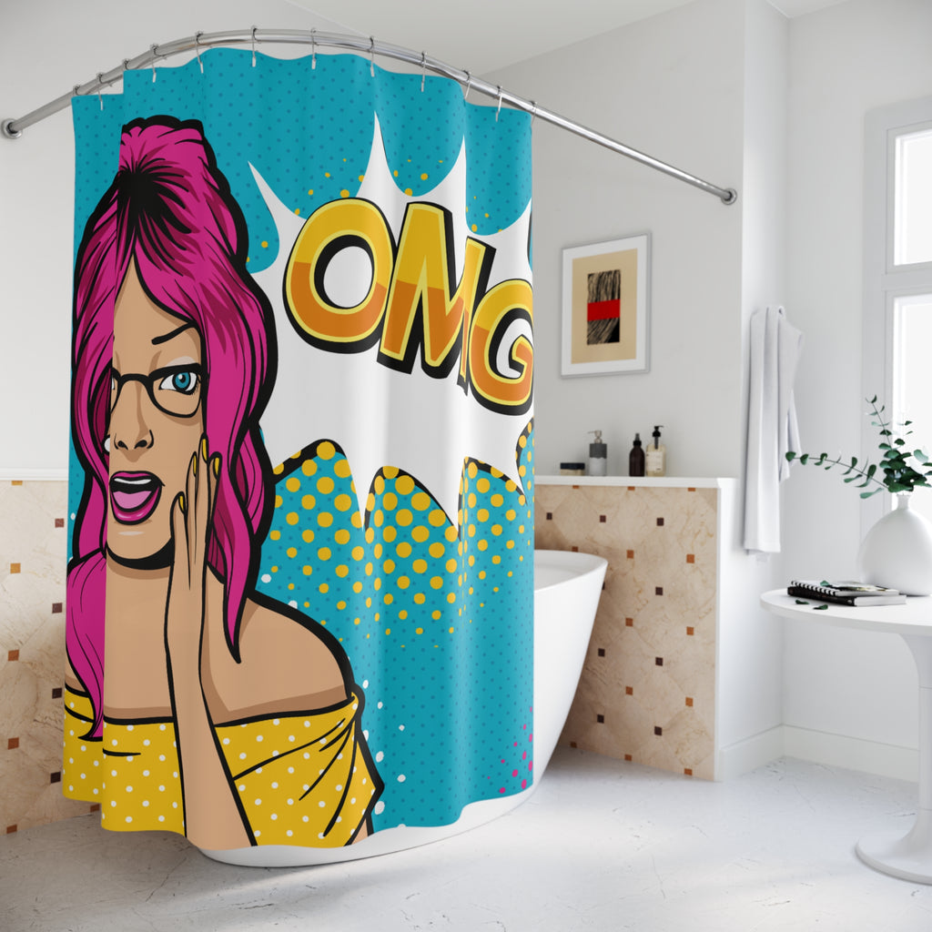 OMG Pop Art Shower Curtain - Fun Bathroom Decor, Gift for Her, Retro Style, Home Accessories, Unique Gift Idea