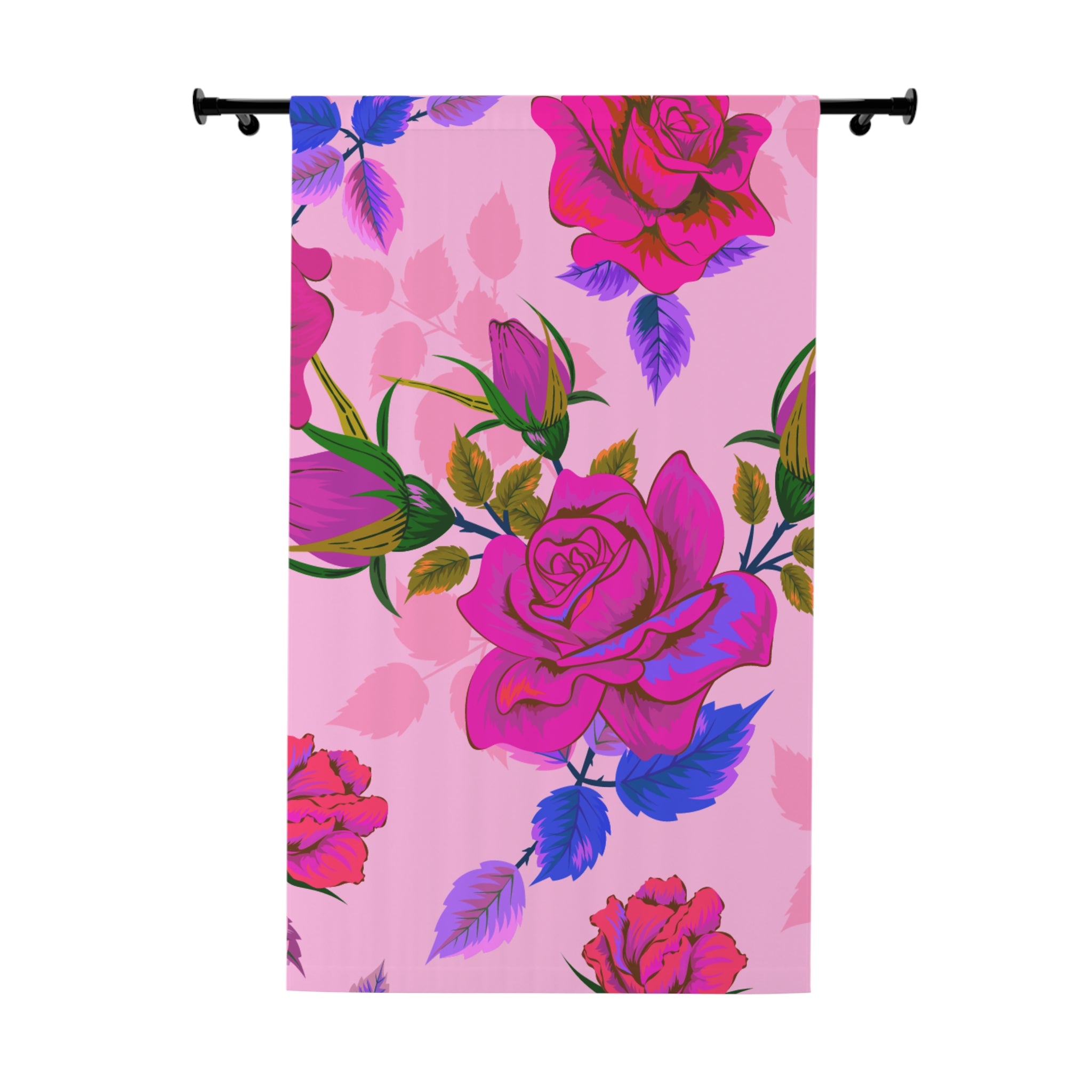 Rosey Sister Neon Floral Pattern Blackout Window Curtain