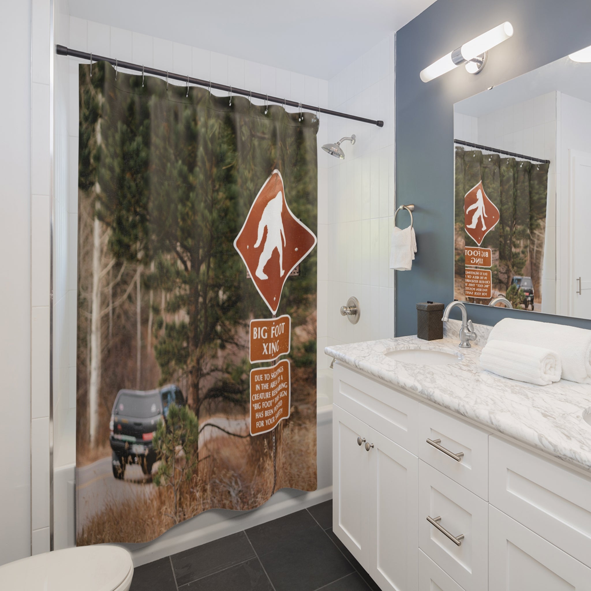 Colorado Pikes Peak Bigfoot Crossing Shower Curtain