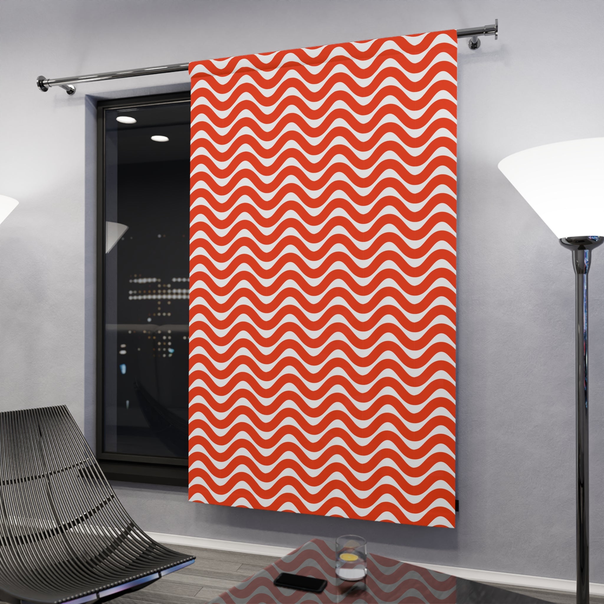 Wave Hello Red Pattern Blackout Window Curtain