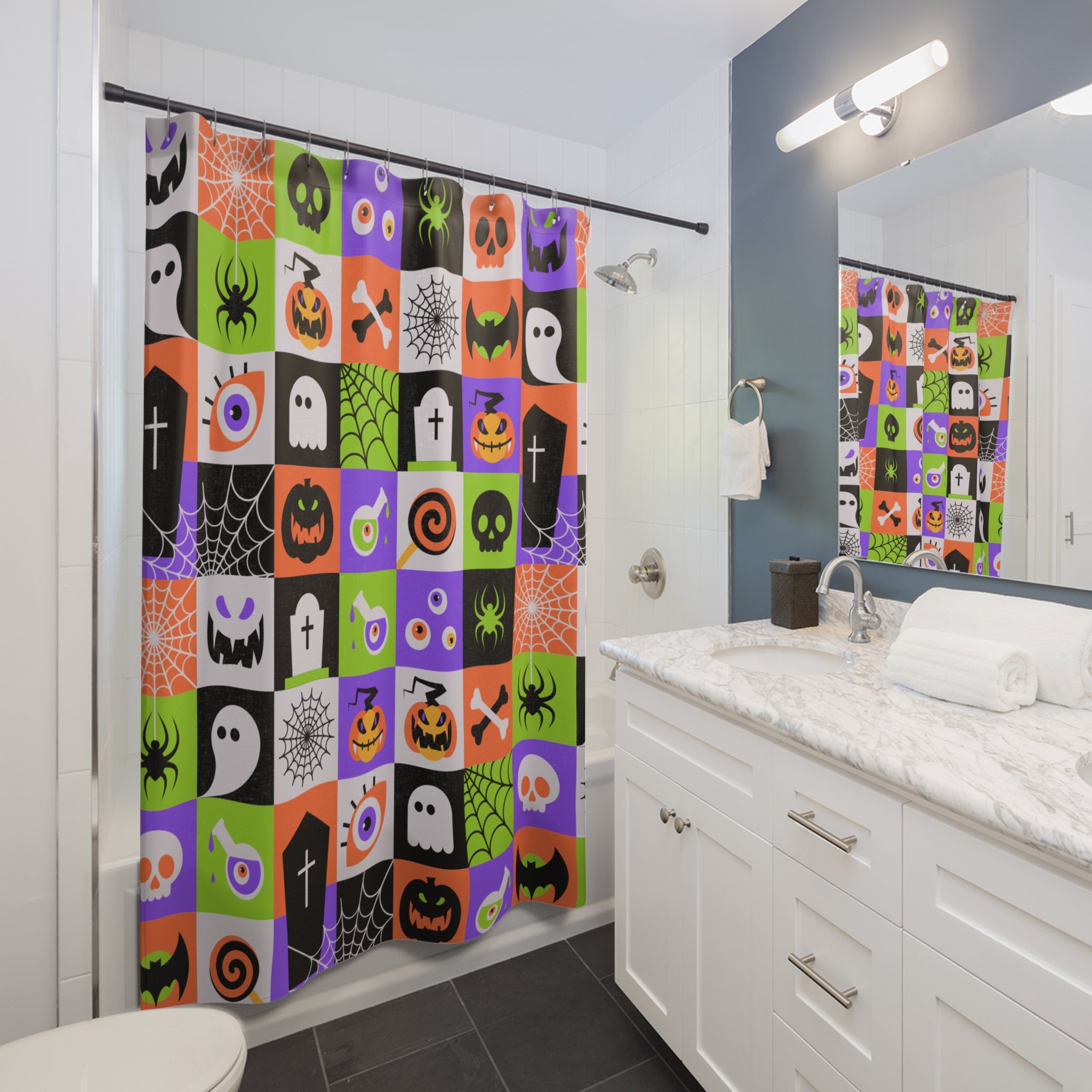 Halloween Shower Curtain, Spooky Bathroom Decor, Trick or Treat Theme, Halloween Party, Unique Home Accent