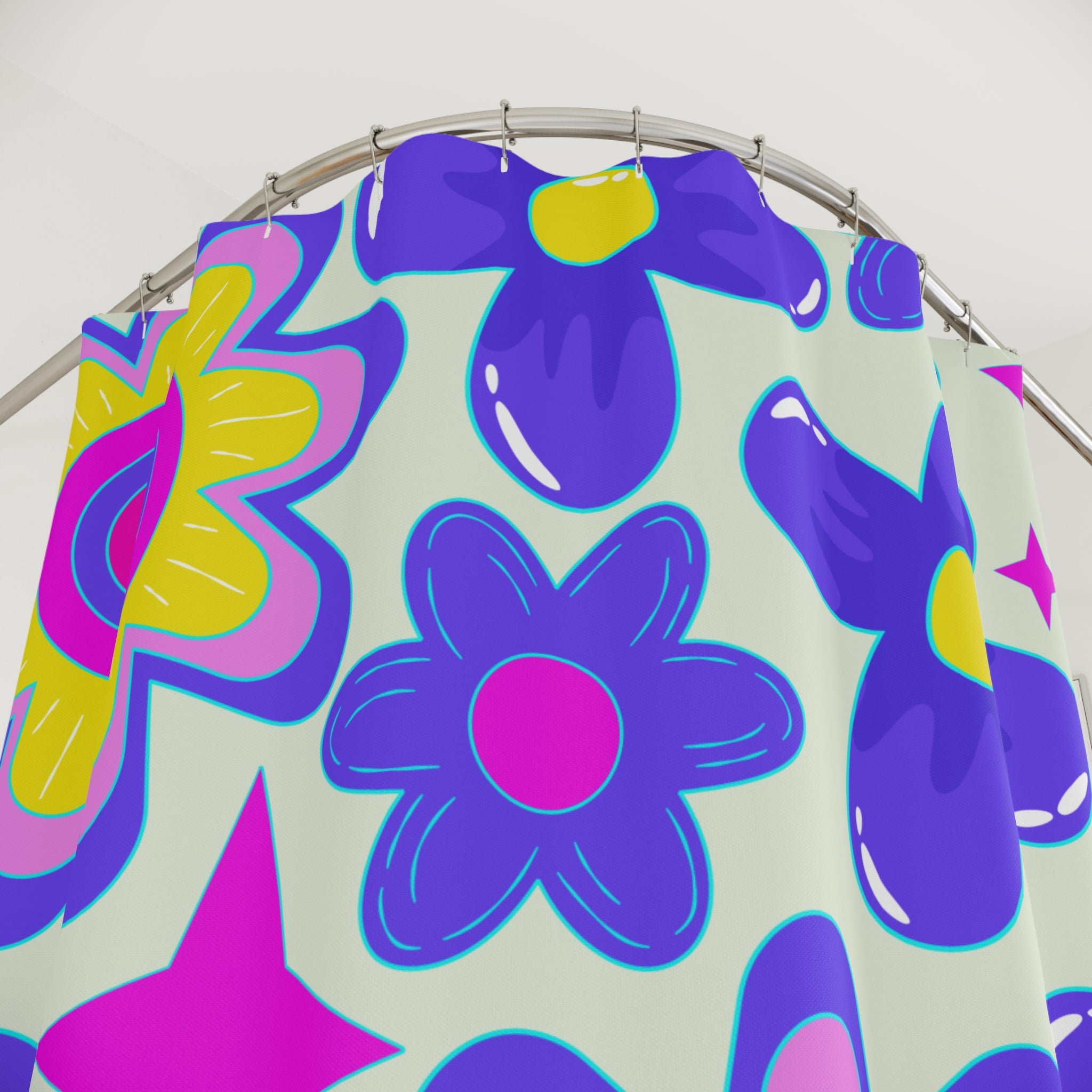 Vibrant Floral Shower Curtain, Colorful Bathroom Decor, Retro Flower Design, Gift for Home, Spring Style, Fun Interior
