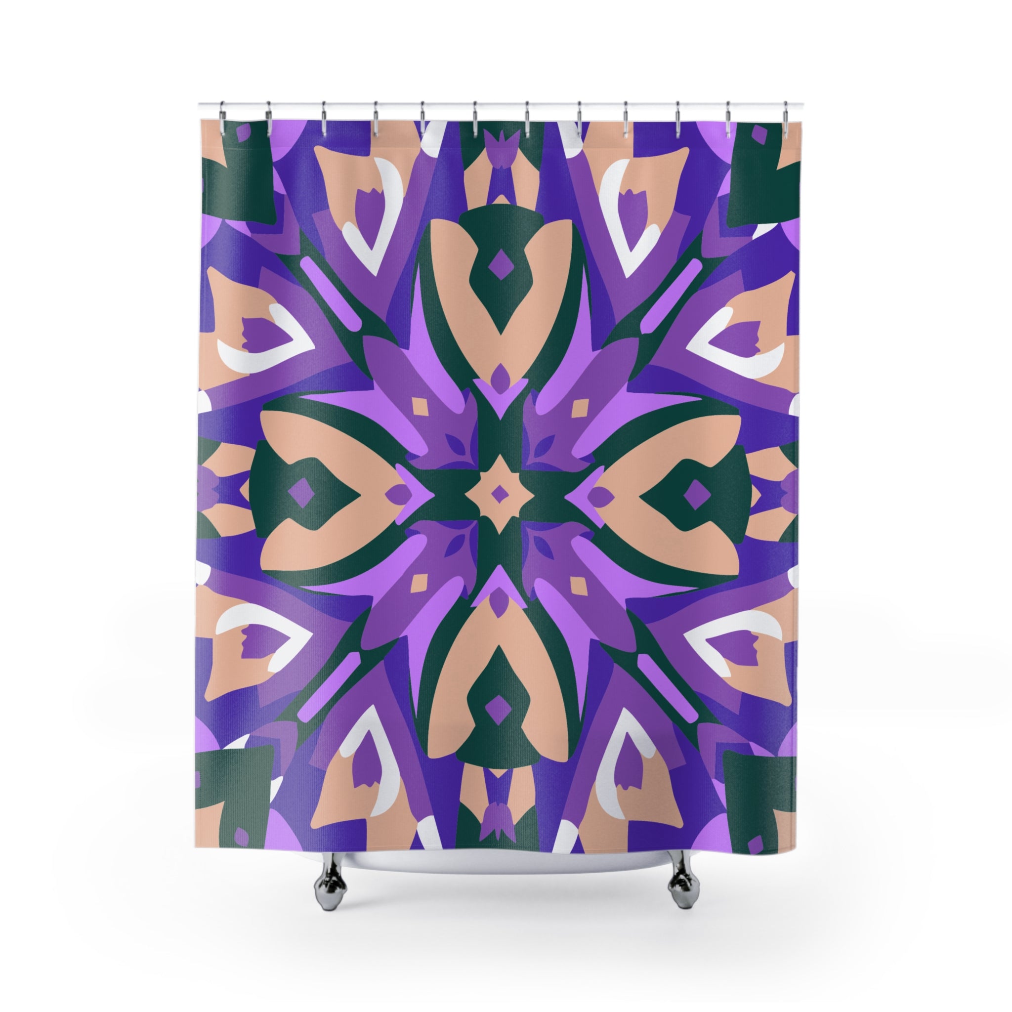 Purplish Geometric Patterned Shower Curtain