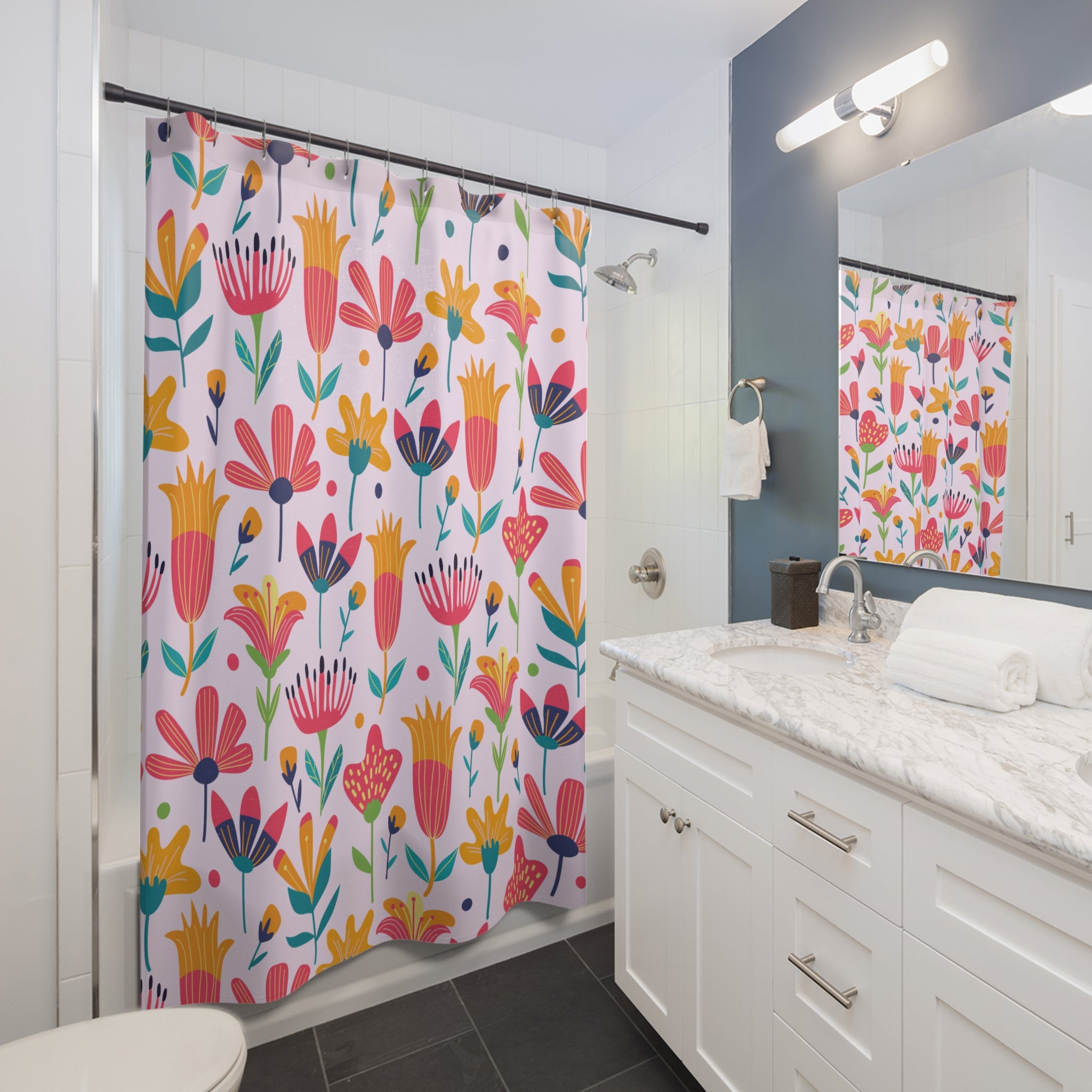 Vibrant Floral Shower Curtain, Colorful Bathroom Decor, Spring Vibe, Boho Home, Gift for Her, Brighten Your Space