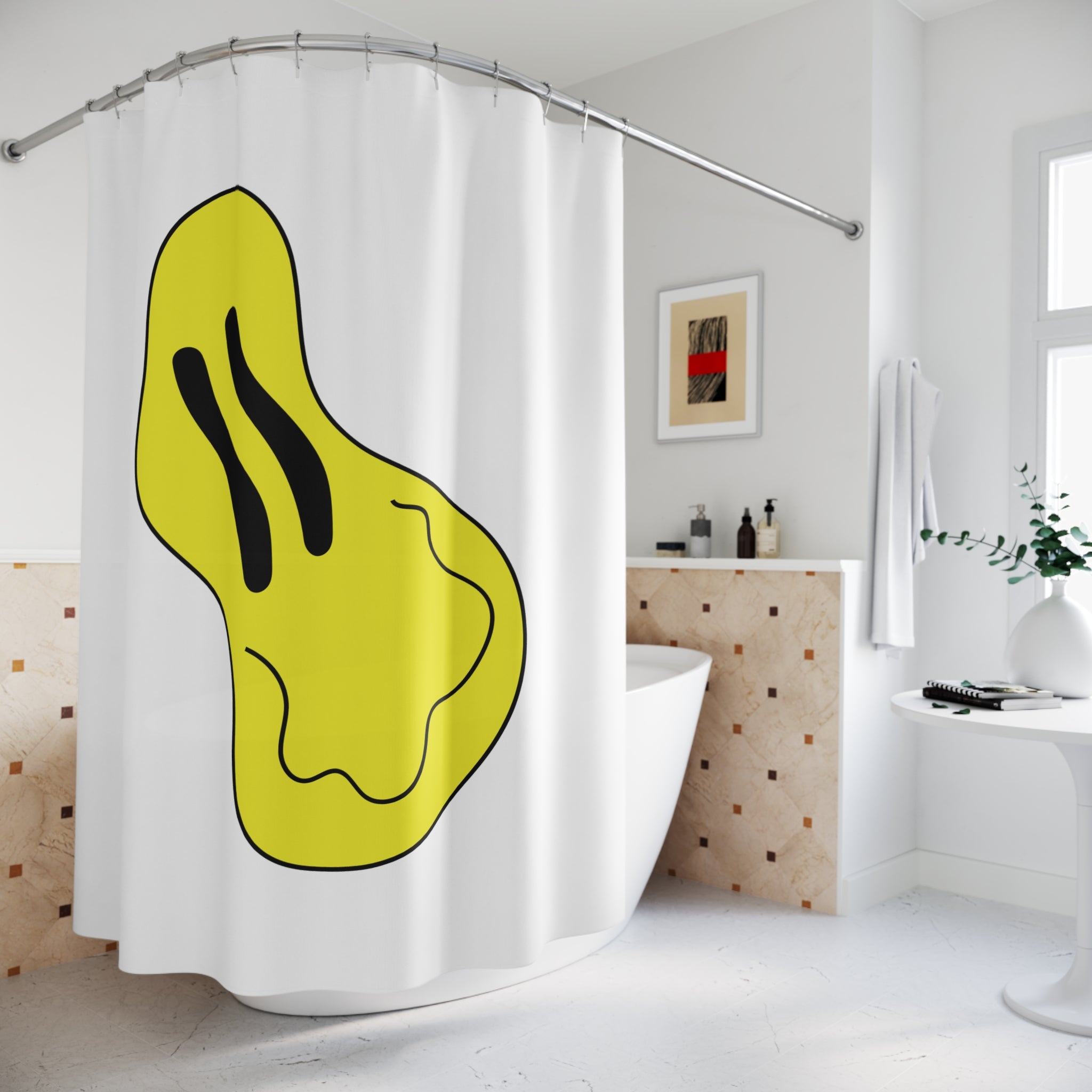 Playful Yellow Blob Shower Curtain, Fun Bathroom Decor, Quirky Gift, Cute Home Accessories, Kids' Bathroom Ideas