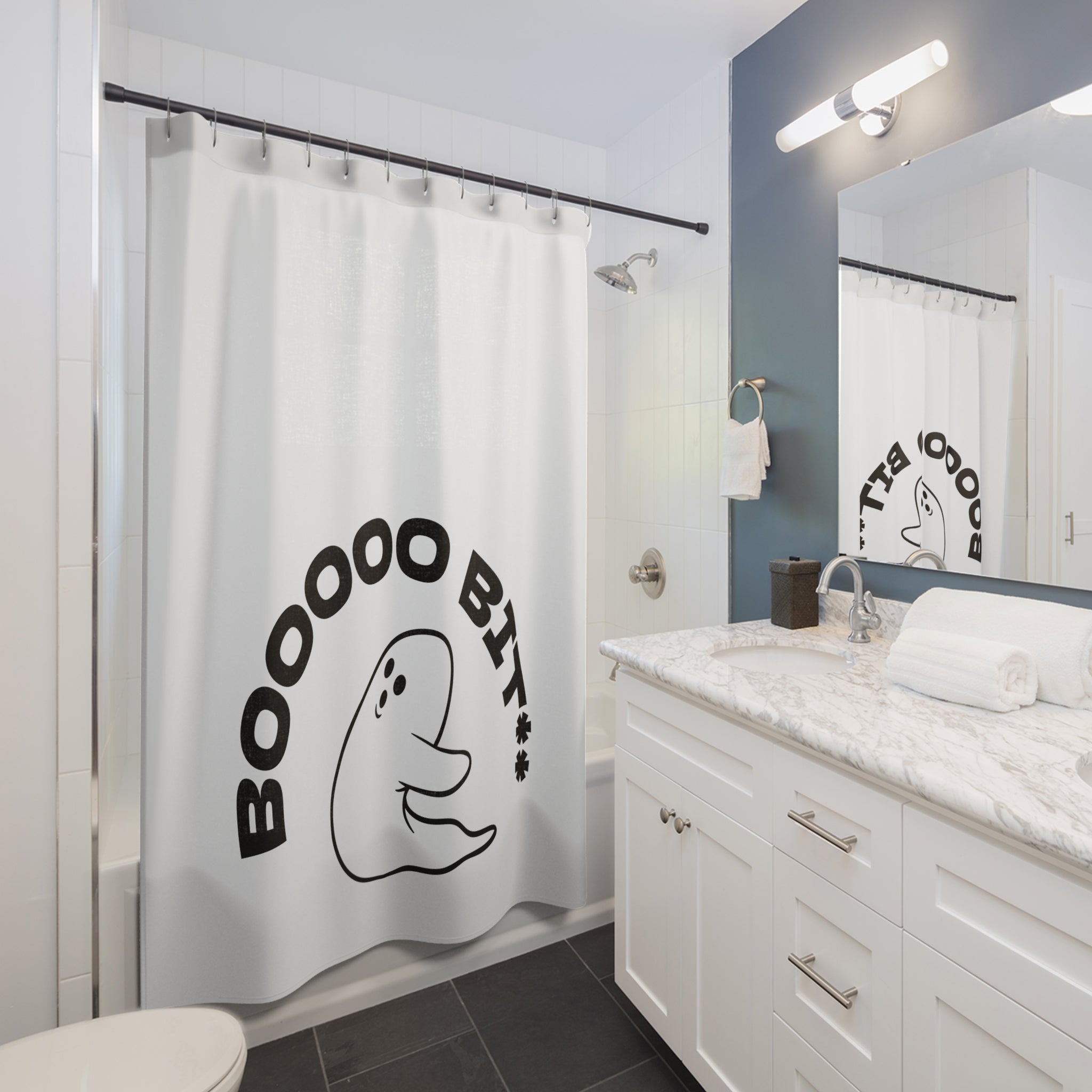 Playful Ghost Shower Curtain - Fun Bathroom Decor, Halloween Vibe, Unique Gift, Trendy Home Accessory, Quirky Bathtub Curtain