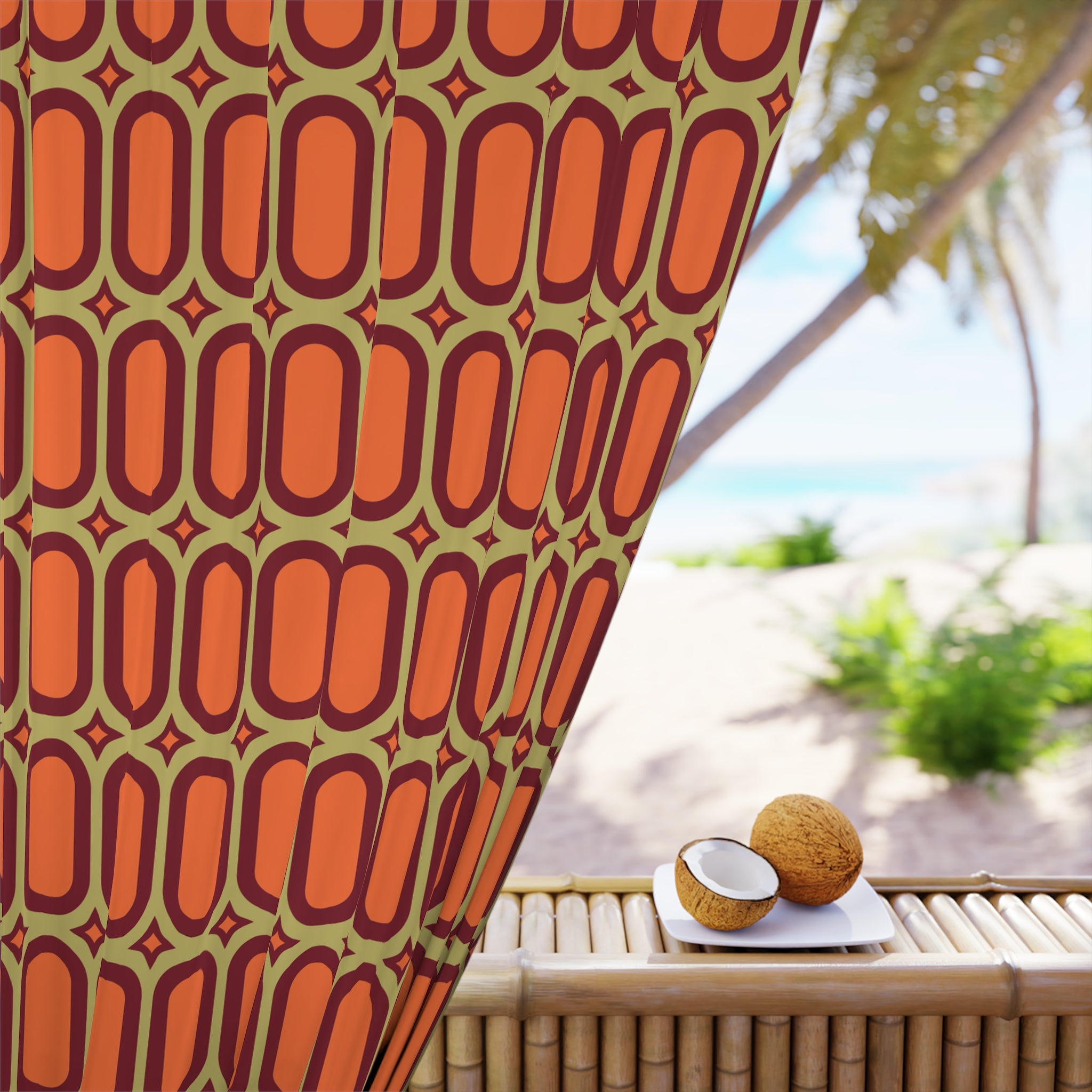 Retro Oval Things Pattern Blackout Window Curtain