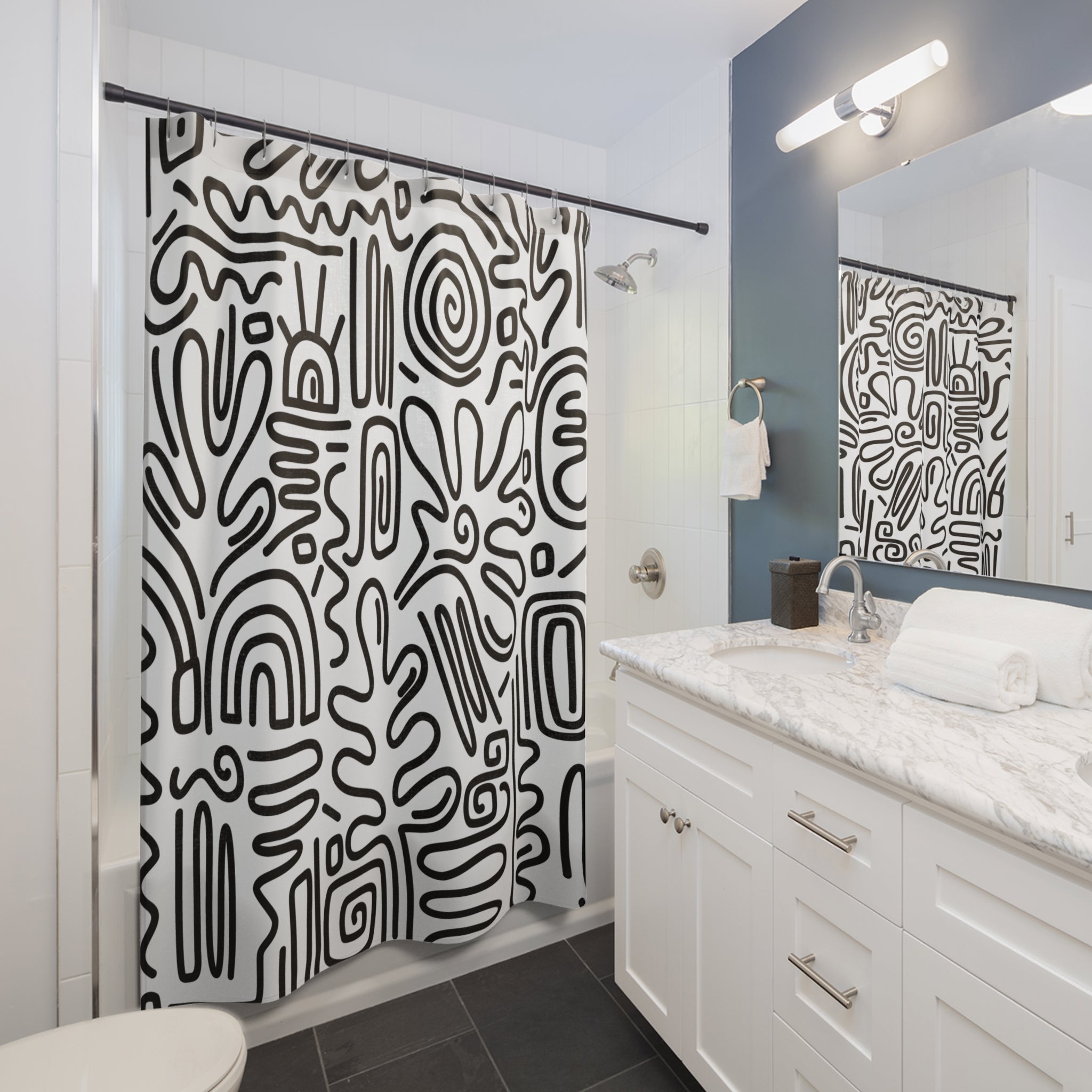 Chic Abstract Minimalist Outline Pattern Shower Curtain - Modern Home Decor, Bathroom Accessories, Unique Gift, Boho Style, Minimalist Design