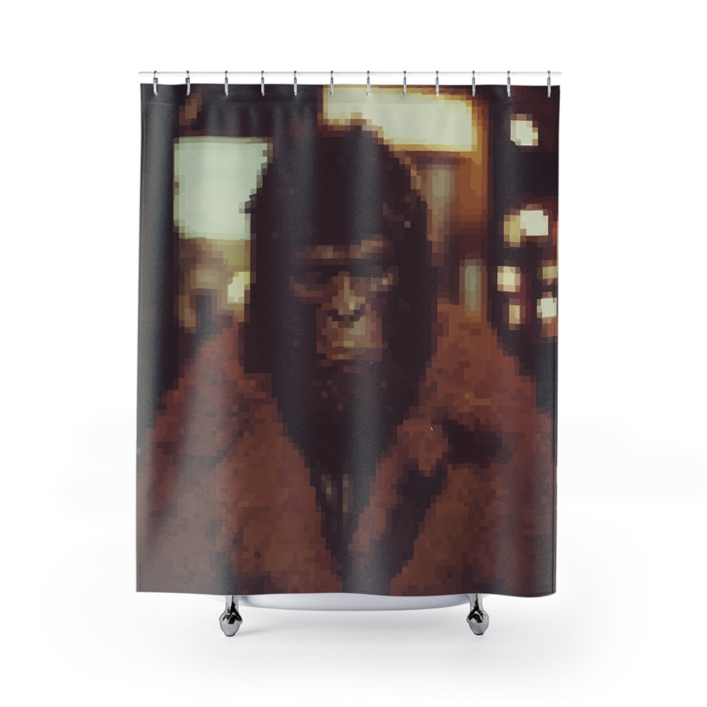 Retro Pixelated City Gorilla Shower Curtain
