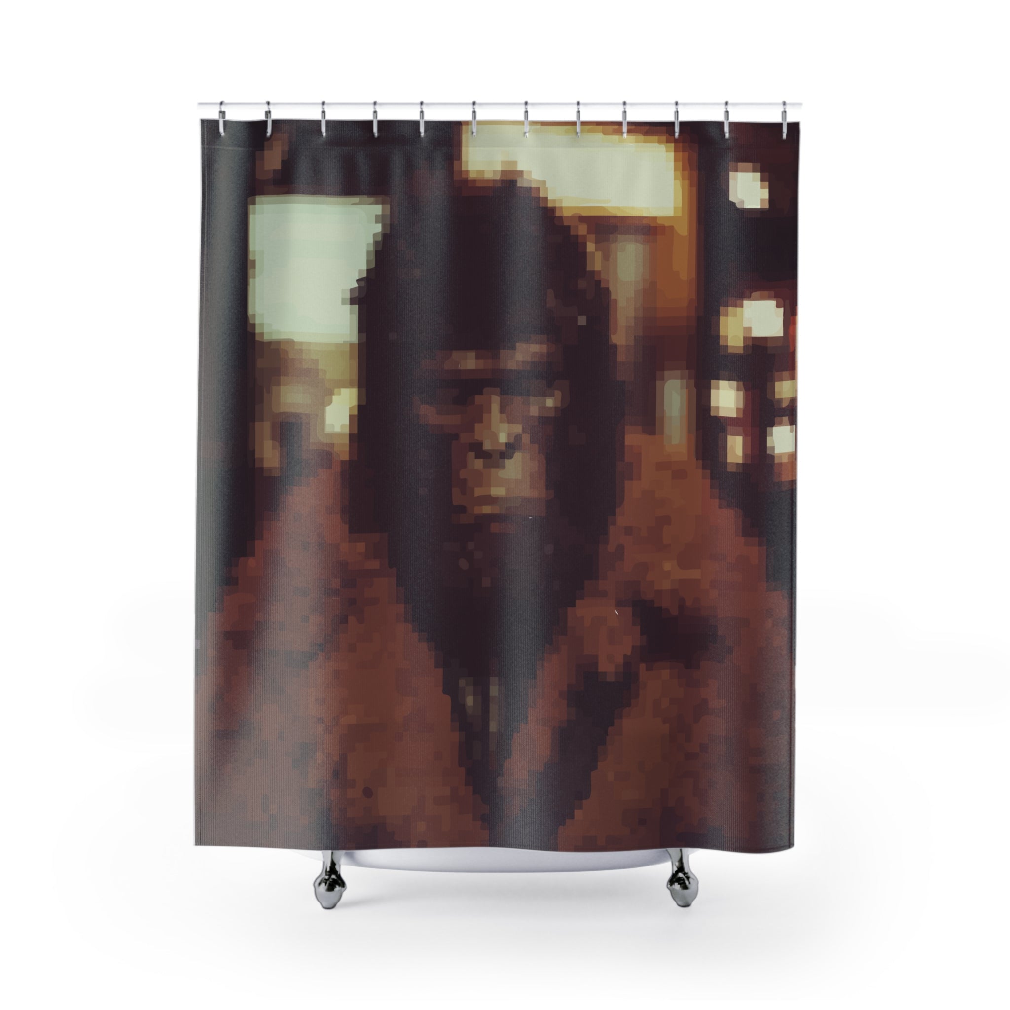 Retro Pixelated City Gorilla Shower Curtain