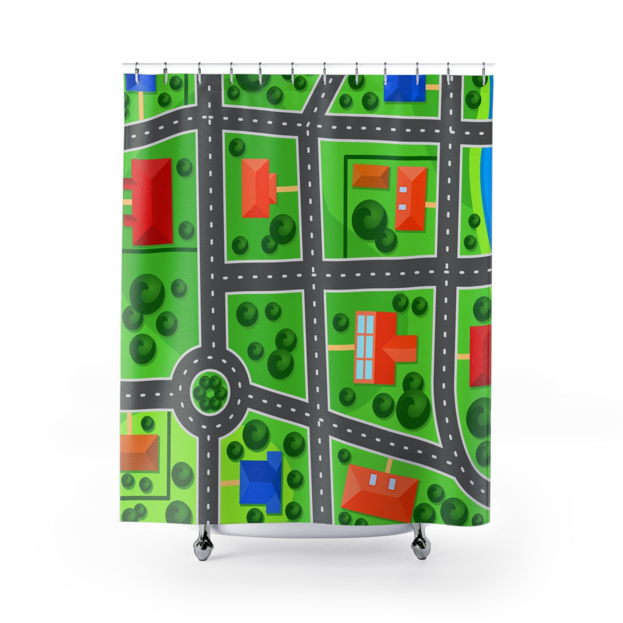Playful Neighborhood Cartoonish Shower Curtains, Fun Bathroom Decor, Kids' Room Accessory, Gift for Housewarming, Bright & Colorful