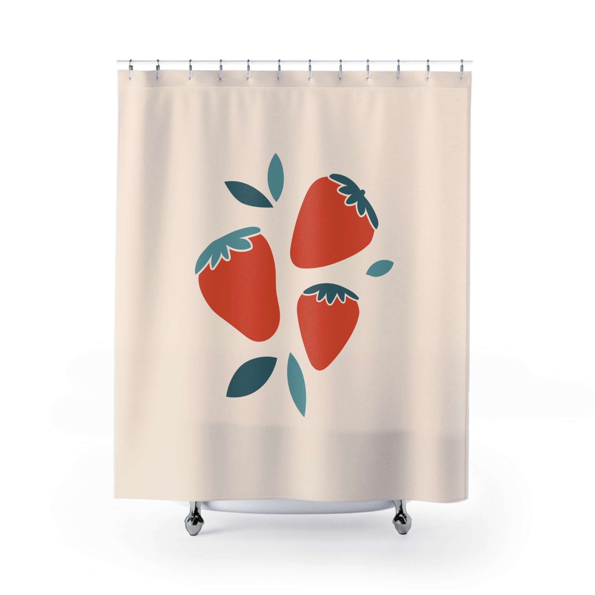 Strawberry Minimalist Shower Curtain, Farmhouse Decor, Bathroom Accessory, Eco-Friendly Gift, Summer Vibes, Boho Style