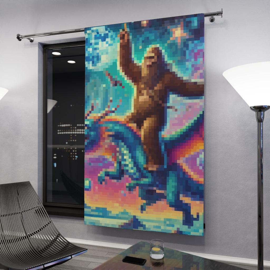 Cosmic Pixelated Bigfoot and Dragon Blackout Window Curtain