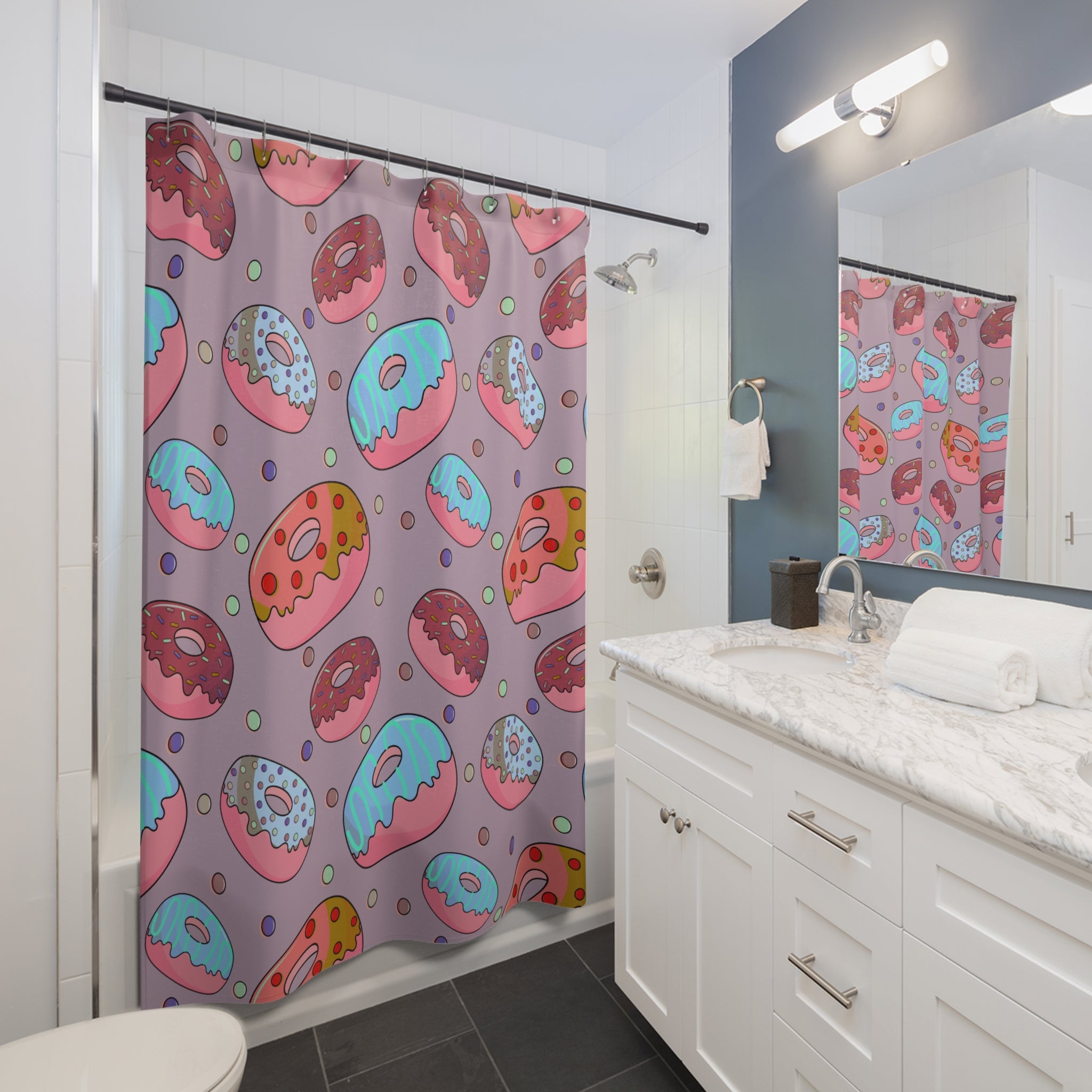 Sweeties Blue Donuts Pattern Shower Curtain