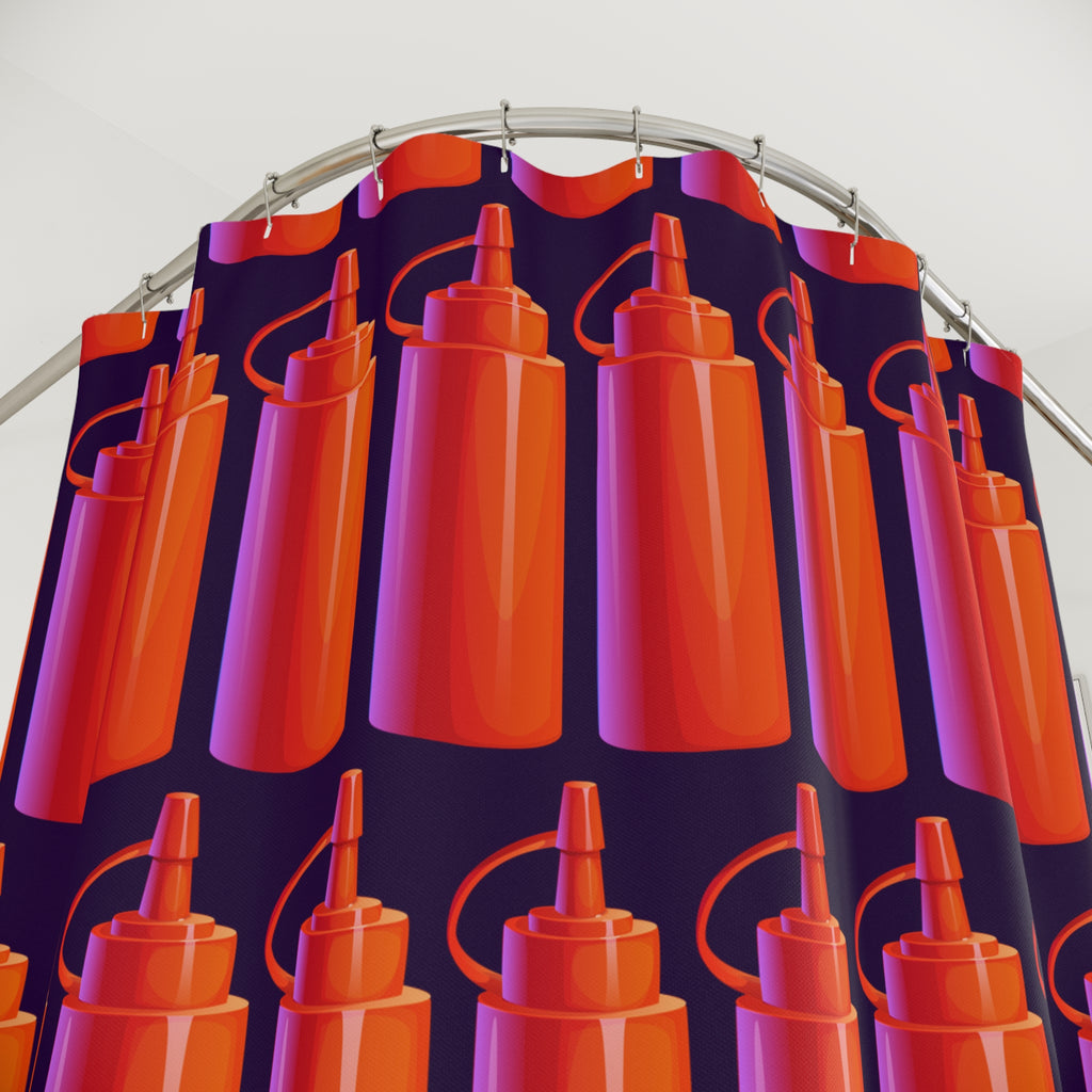 I Love Ketchup Bottles Shower Curtain, Fun Kitchen Decor, Quirky Bathroom Accessory, Gift for Food Lovers, Unique Home Decor
