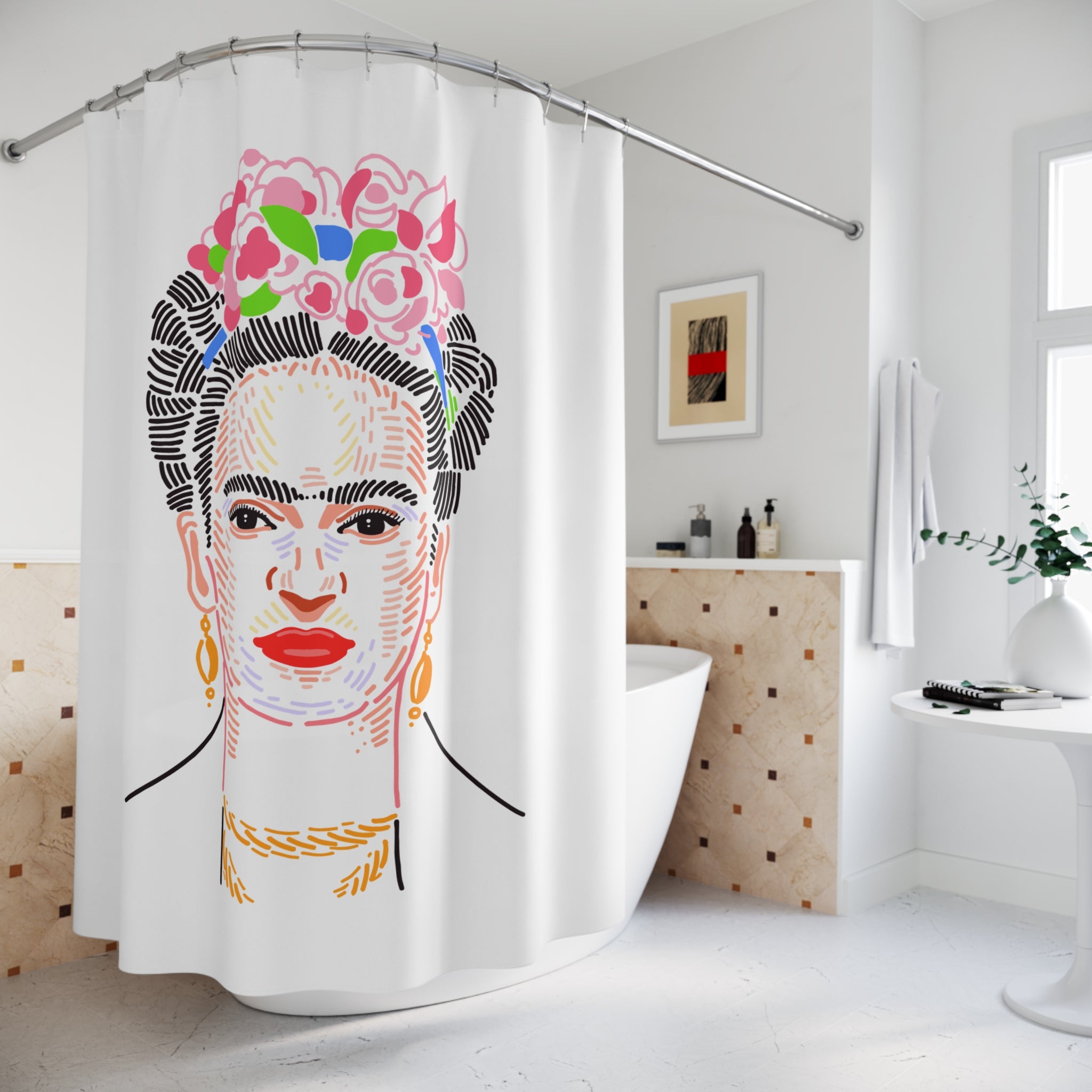 Frida Kahlo Inspired Shower Curtain, Bohemian Bathroom Decor, Artistic Shower Curtain, Unique Gift, Colorful Home Accent