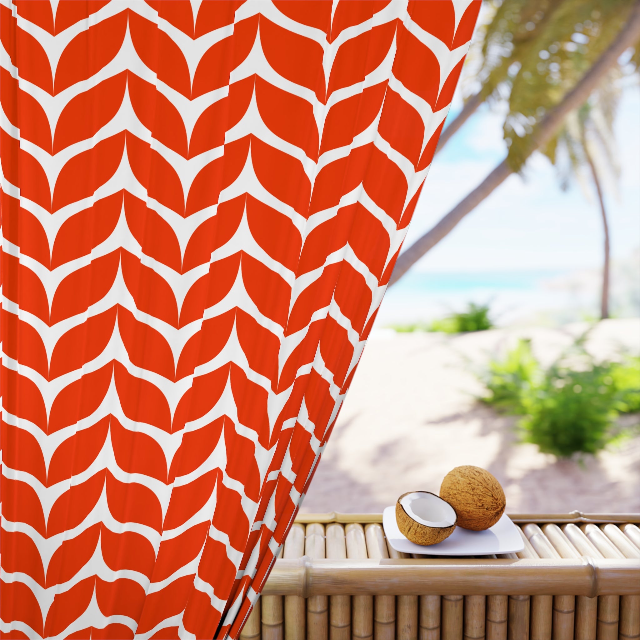 Red Whale Tails Pattern Blackout Window Curtain