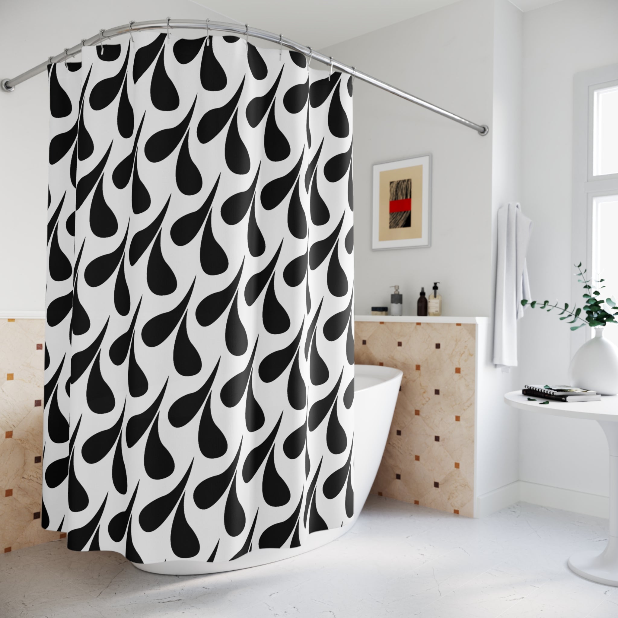 Black and White Swimmers Pattern Shower Curtain