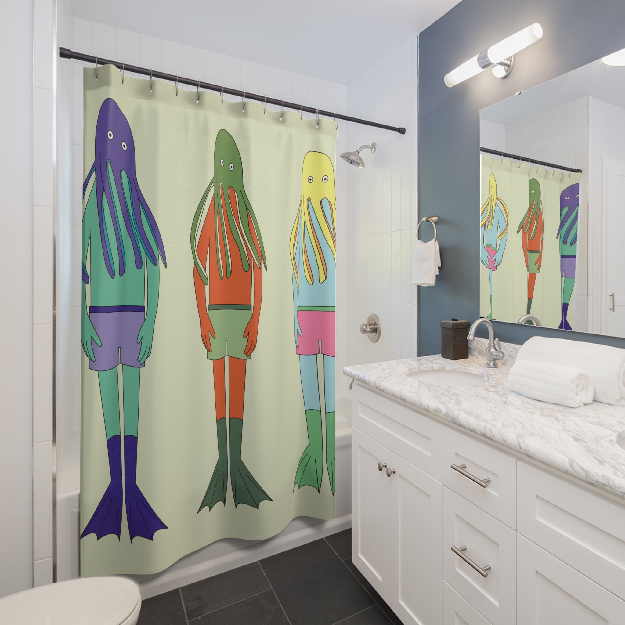 Whimsical Octopus Shower Curtain, Ocean Vibe Bathroom Decor, Nautical Gift, Fun Shower Curtain for Kids, Unique Home Accessory