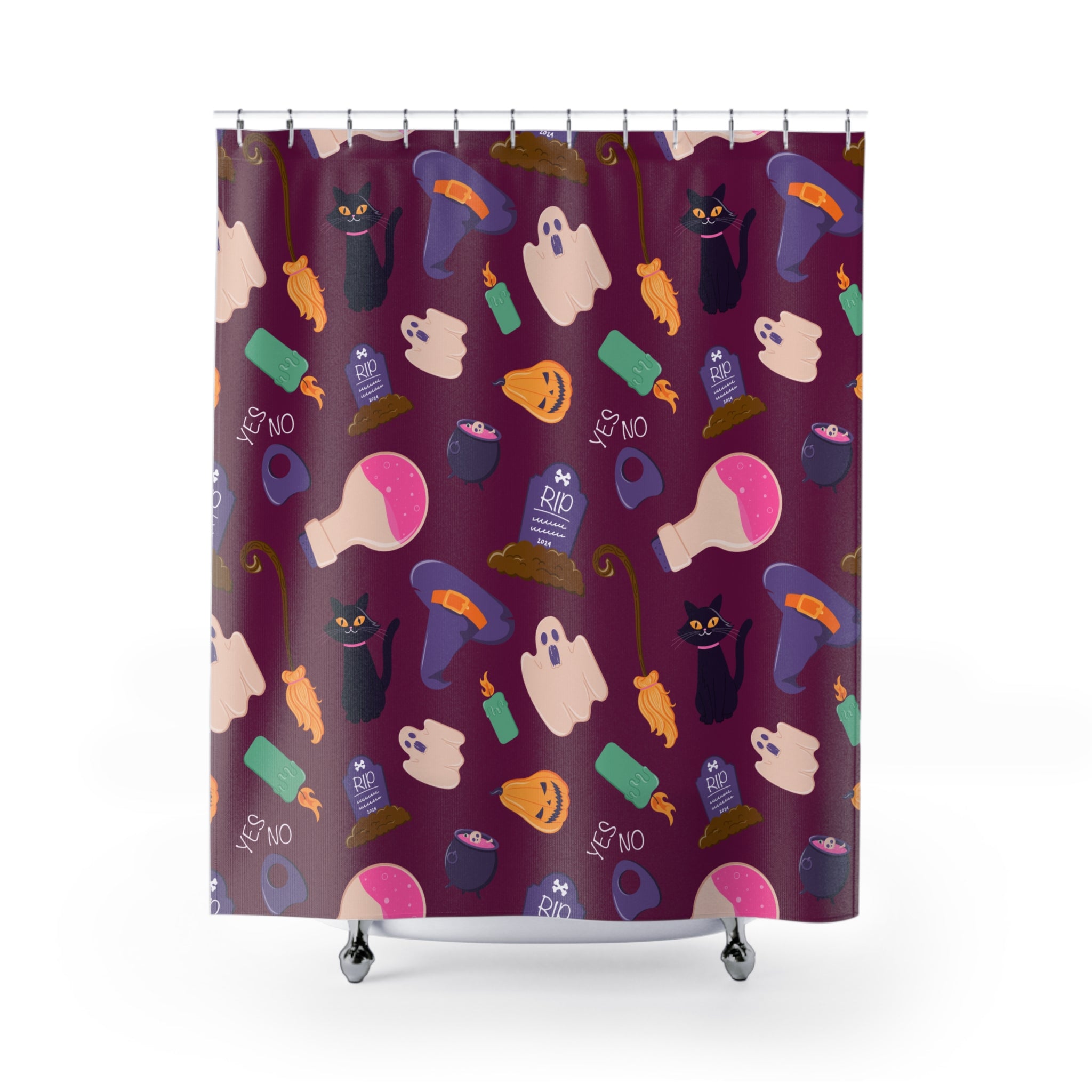 Halloween Shower Curtain with Ghosts, Spooky Decor for Bathroom, Holiday Gifts, Haunted House Theme, Whimsical Design