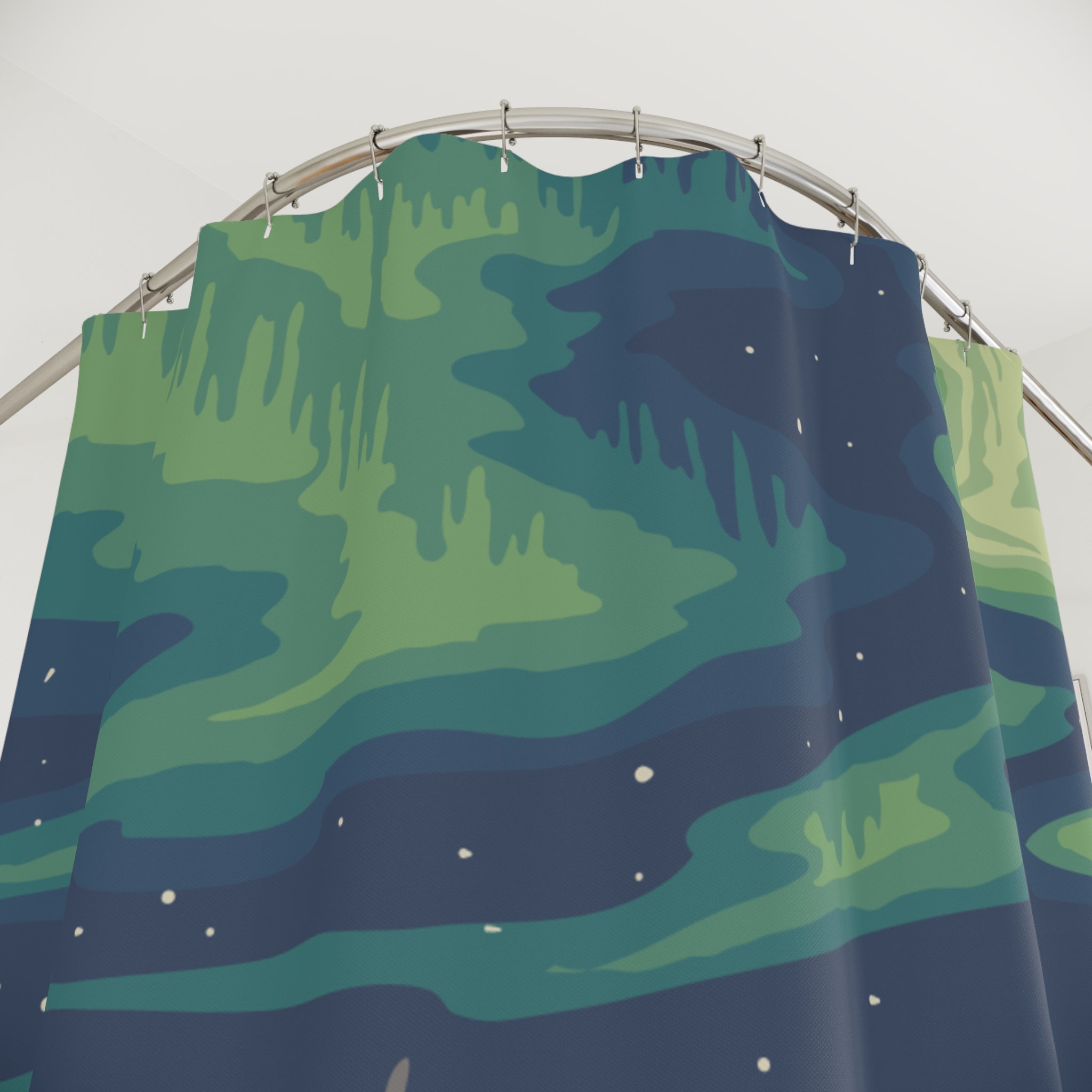 Alaskan Moose Under Northern Lights Shower Curtain – Nature-Inspired Bathroom Decor, Home Gift, Rustic Lodge, Wildlife Theme, Cabin Style