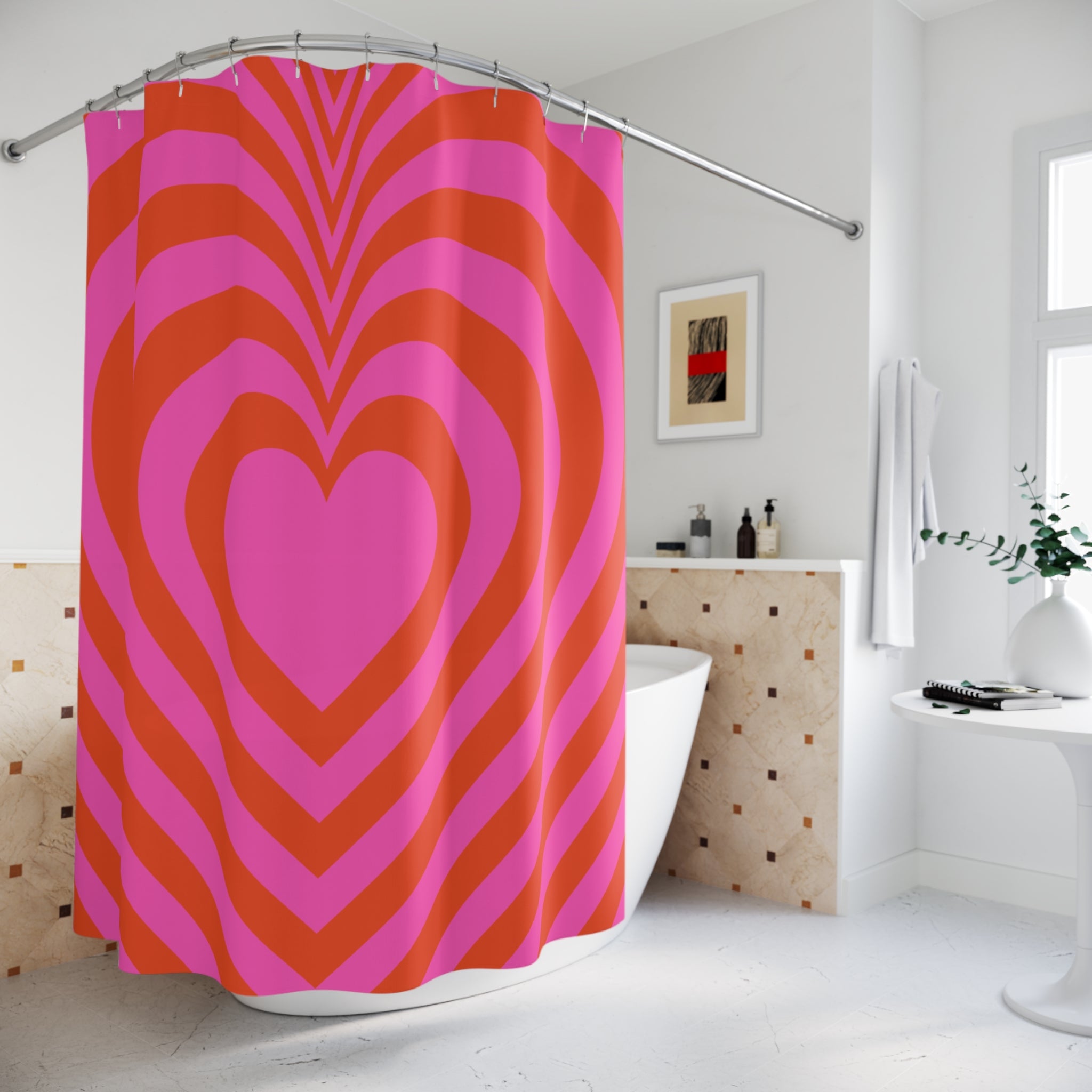 Colorful Infinity Heart Pattern Shower Curtain | Romantic Bathroom Decor, Love Theme, Gift for Couples, Valentine's Day, Home Makeover