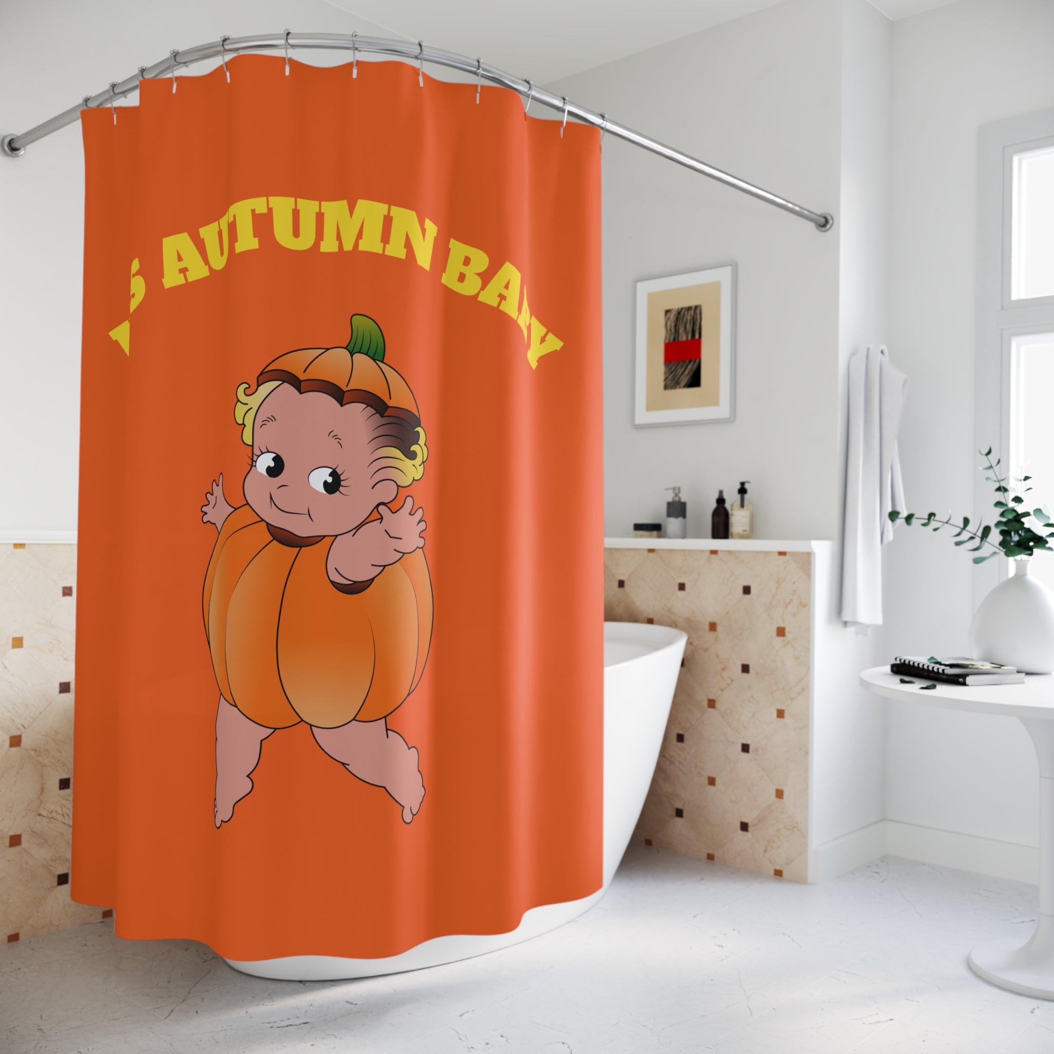 Adorable Autumn Baby Shower Curtain, Cute Seasonal Decor for Kids' Bathrooms, Halloween, Fall Celebration, Nursery