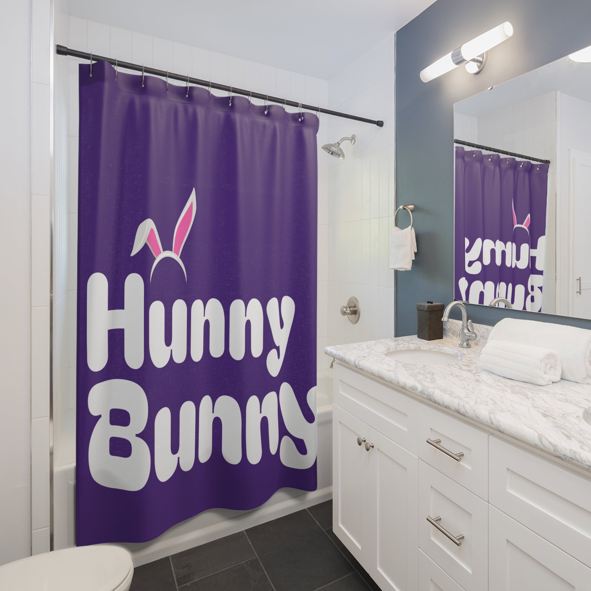 Whimsical Hunny Bunny Shower Curtain | Cute Bathroom Decor, Easter Gift, Fun Home Accessory, Unique Gift Idea, Holiday Decor