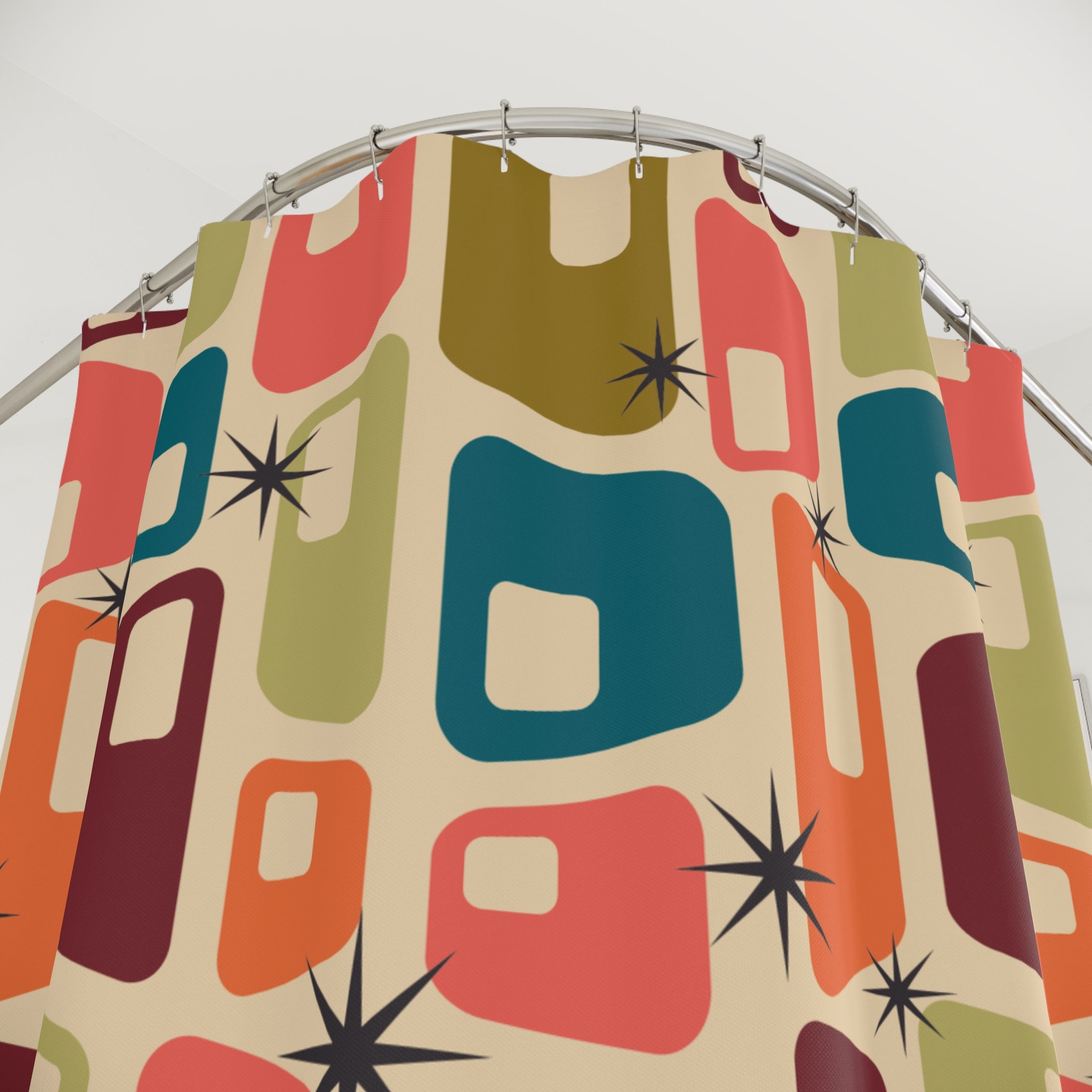 Retro Hanna Geometric Shower Curtain, Mid-Century Decor, Bathroom Makeover, Colorful Bath Accessory, Gift for Homeowners
