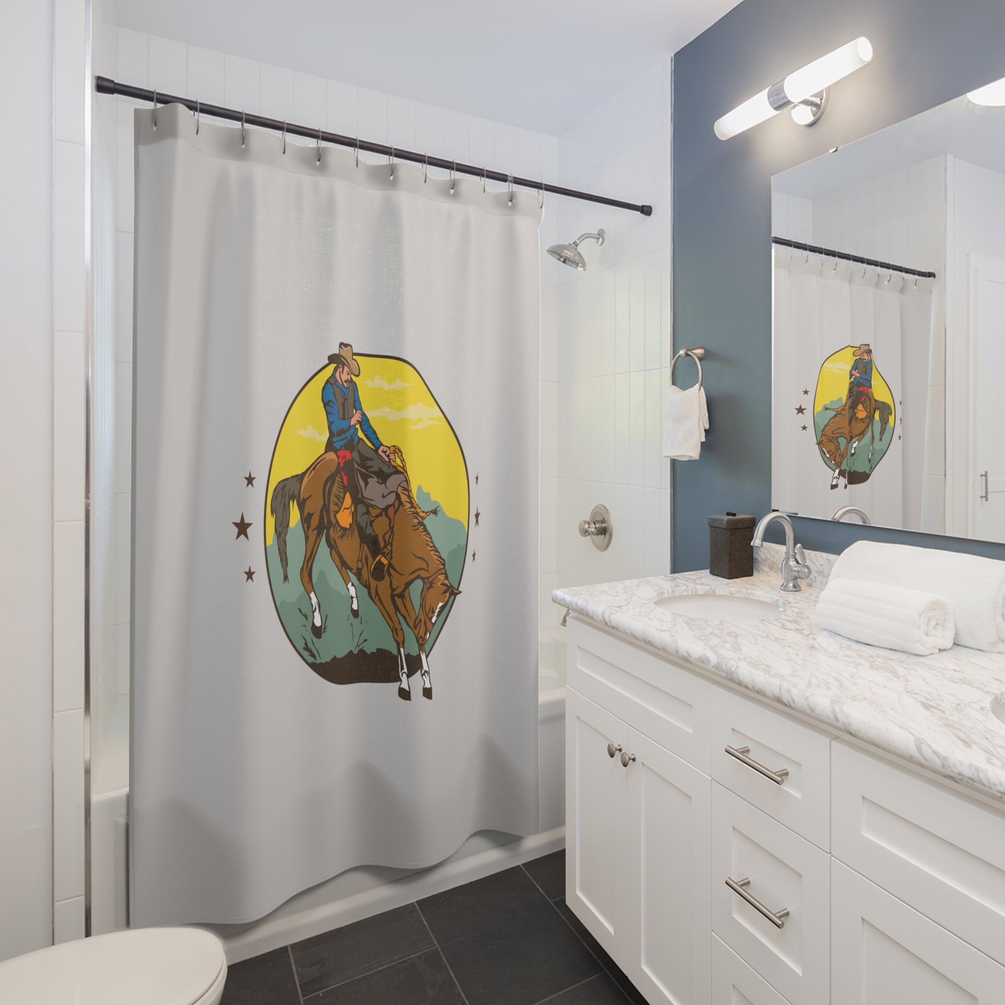 Cowboy Shower Curtain, Western Bathroom Decor, Rodeo Shower Curtain, Rustic Home Accessories, Equestrian Gifts, Horse Lover Decor