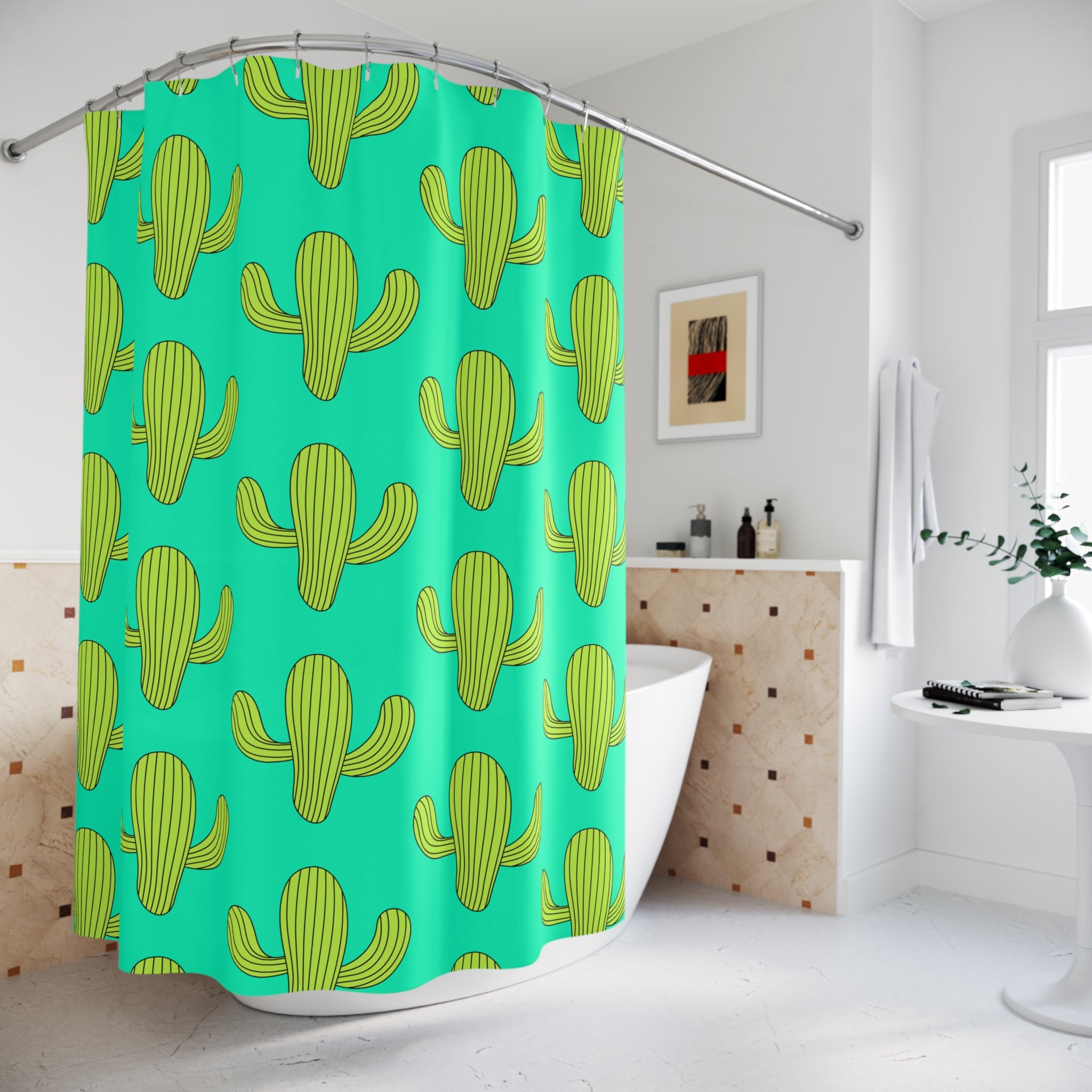 Vibrant Cactus Shower Curtain with Bold Colors, Bohemian Bathroom Decor, Unique Gift for Home, Summer Vibe, Fun Bathroom Accessories