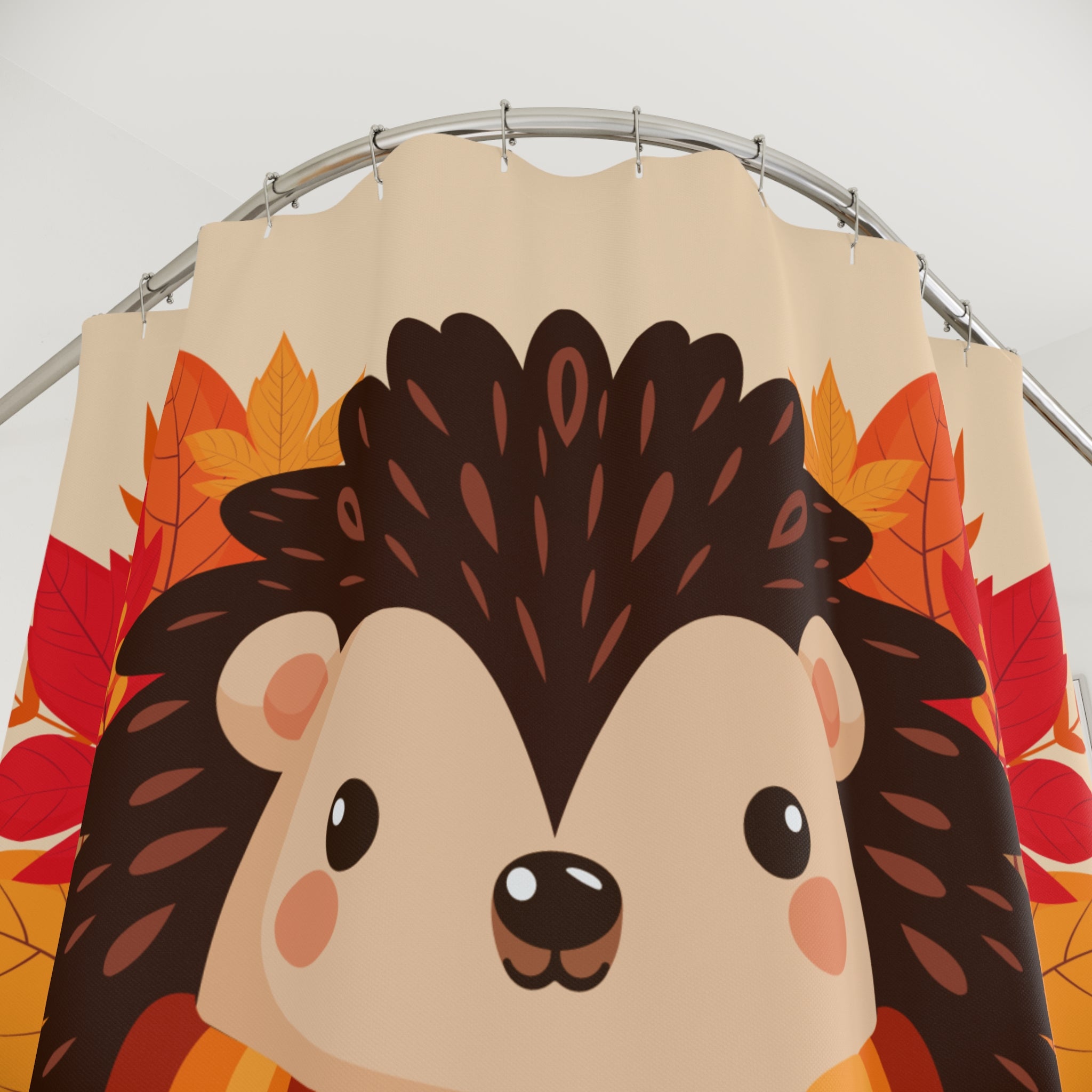 Autumn Hedgehog Shower Curtain, Cozy Bathroom Decor, Cute Hedgehog Print, Fall Home Accent, Charming Gift for Animal Lovers