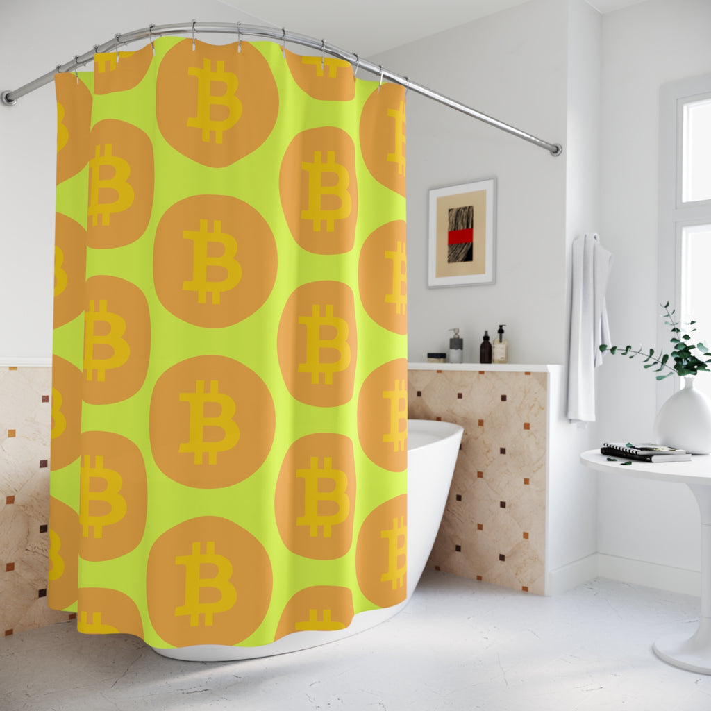 Bitcoin Pattern Shower Curtain - Vibrant Bathroom Decor, Cryptocurrency Gift, Financial Themed Home, Modern Waterproof Curtain, Unique
