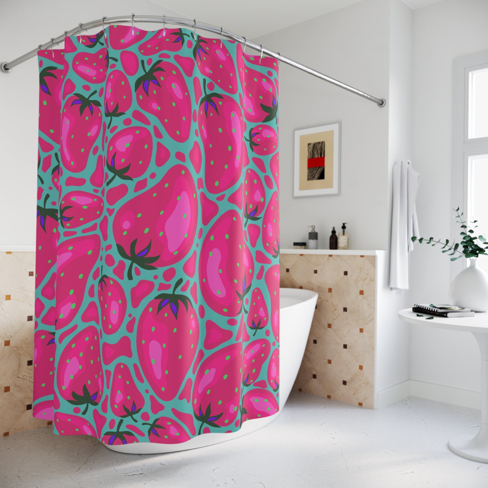 Strawberry Dreams Naturalish Shower Curtain