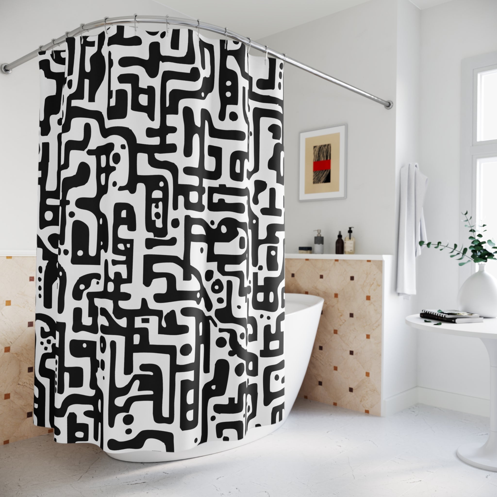 Modern Maze Black Style Abstract Shower Curtain