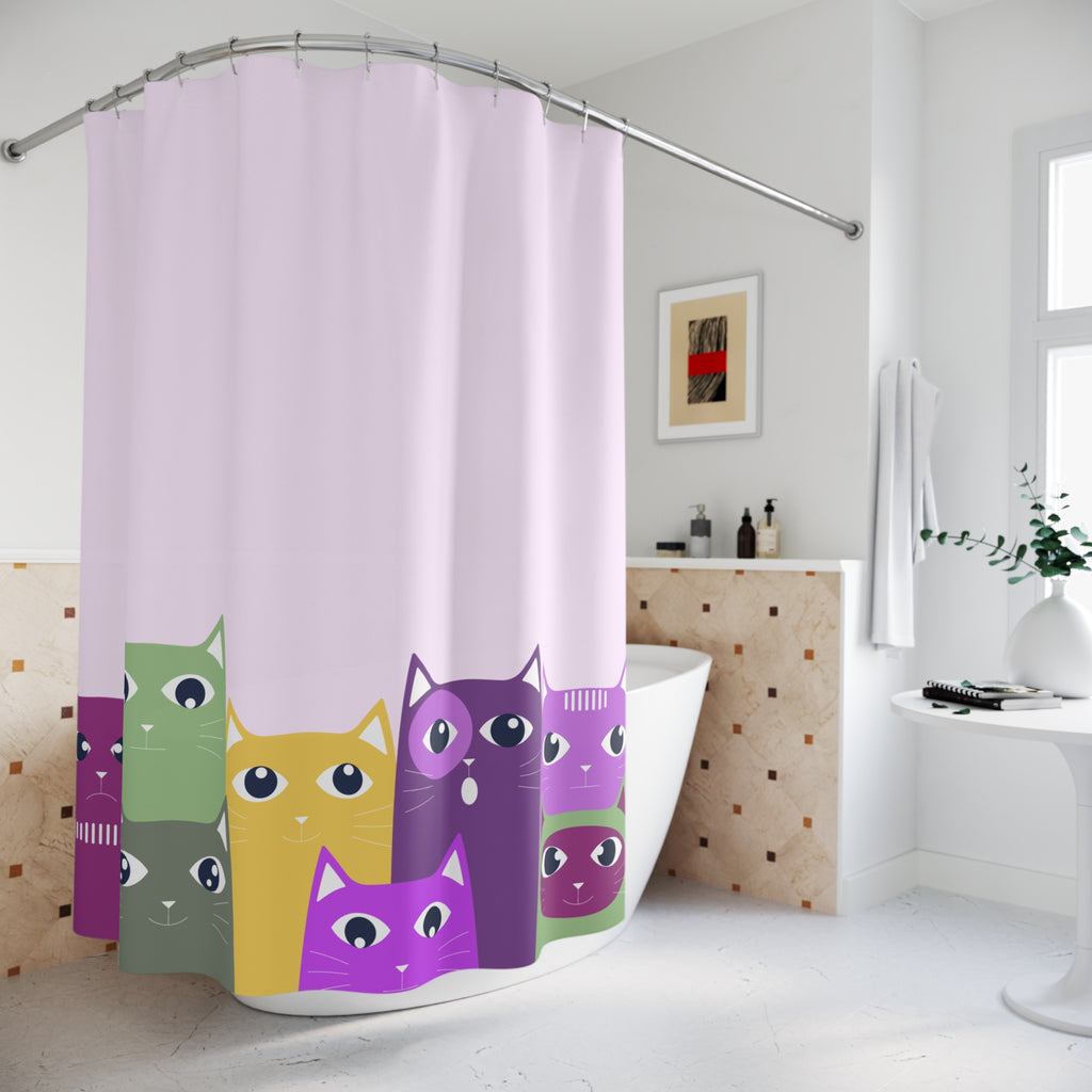 Curious Group of Purple Cats Shower Curtain