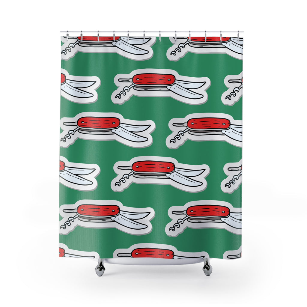 Fun Pocket Knife Shower Curtain, Quirky Bathroom Decor, Unique Gift for Him, Kitchen & Bath Accessories, Holiday & Housewarming