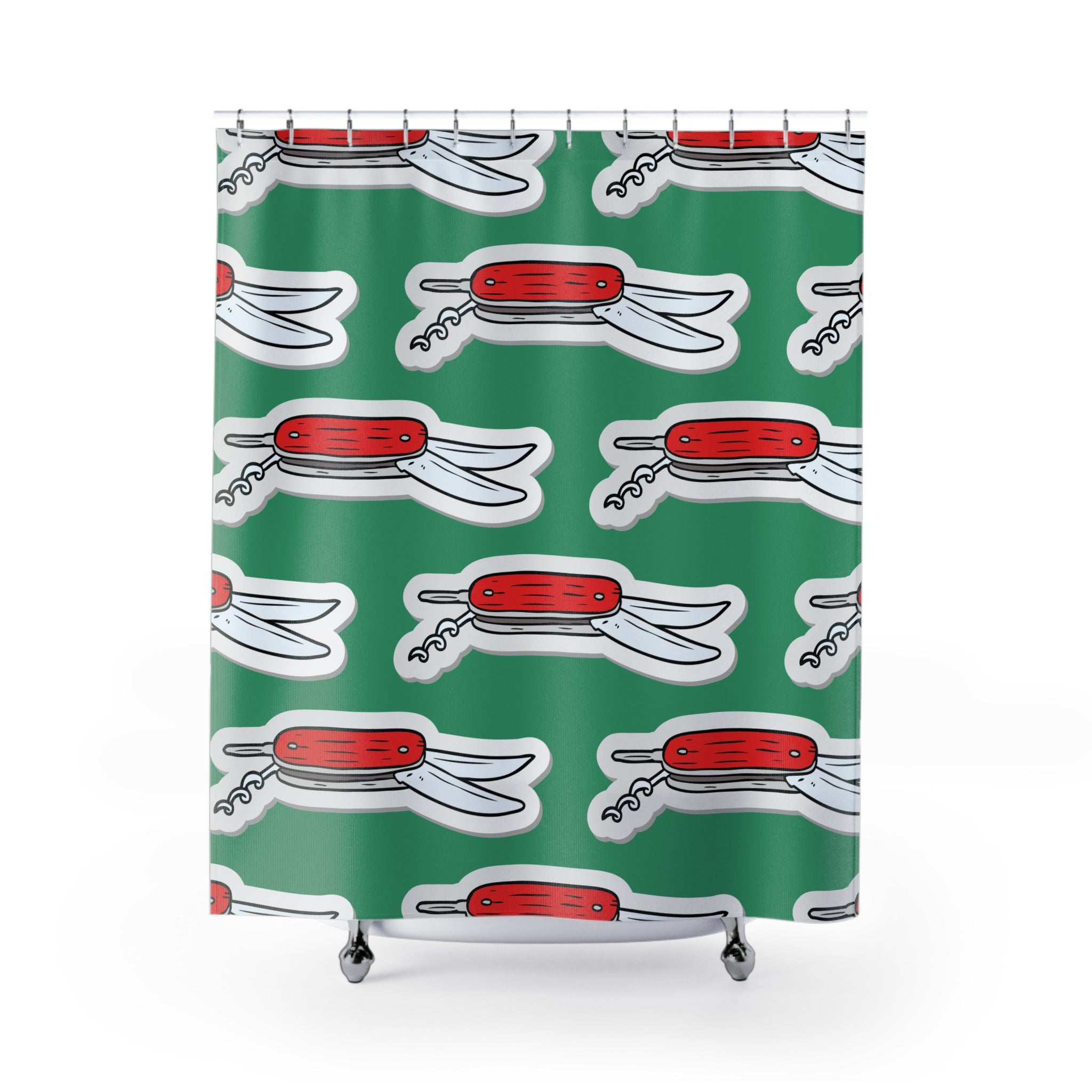 Fun Pocket Knife Shower Curtain, Quirky Bathroom Decor, Unique Gift for Him, Kitchen & Bath Accessories, Holiday & Housewarming