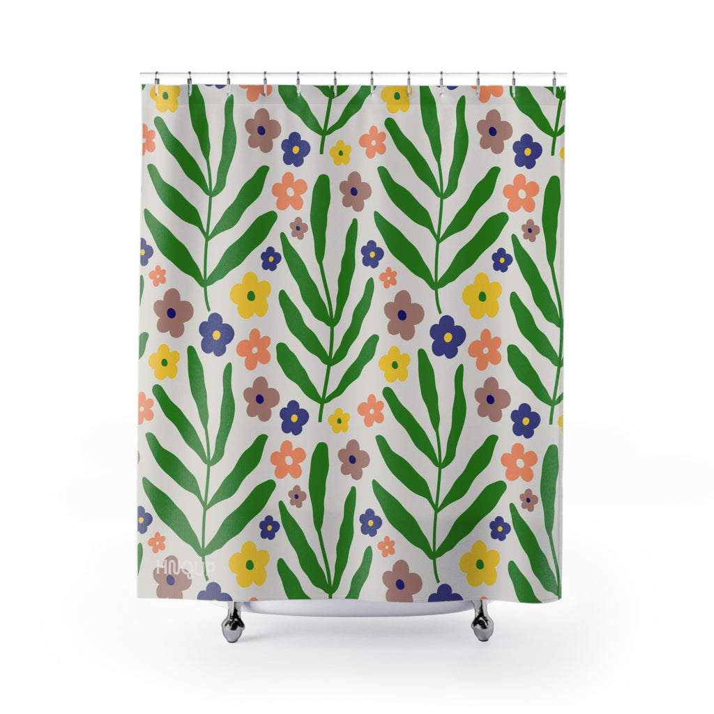 Vibrant Floral Shower Curtain, Boho Bathroom Decor, Garden-Inspired Design, Brighten Your Space, Eco-Friendly Home