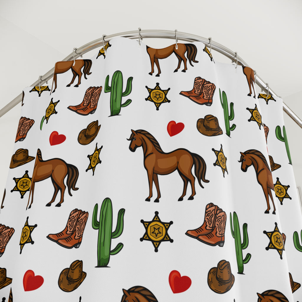 Texas Living Western-Themed Shower Curtain, Rustic Bathroom Decor, Horse and Cactus Design, Cowboy Style, Perfect for Country Homes