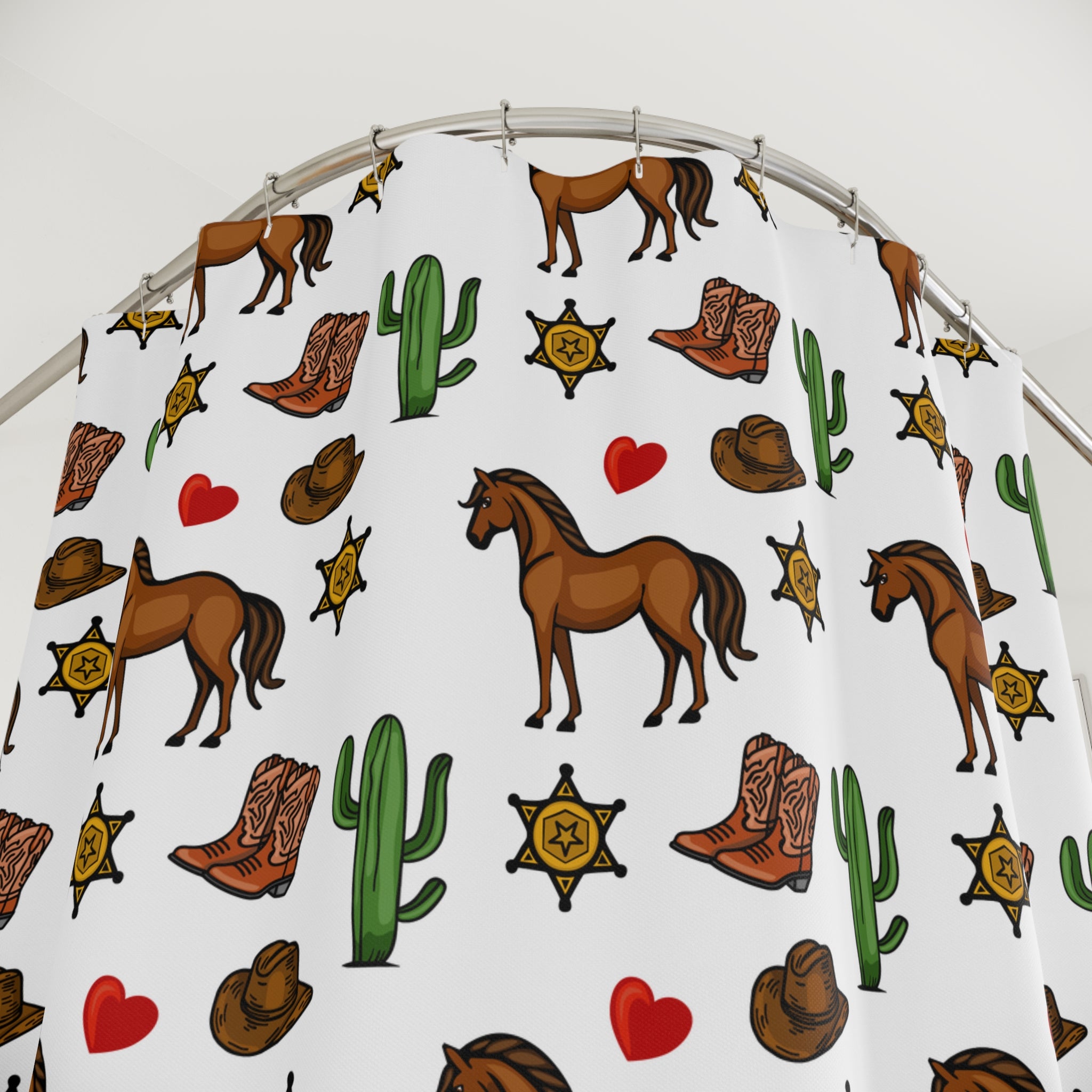 Texas Living Western-Themed Shower Curtain, Rustic Bathroom Decor, Horse and Cactus Design, Cowboy Style, Perfect for Country Homes