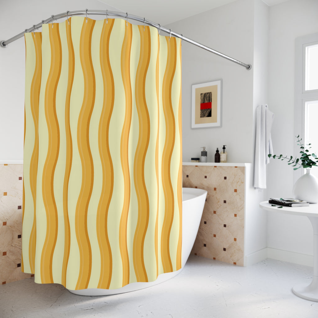 Vibrant Instant Noodles Wavy Shower Curtain | Modern Bathroom Decor, Boho Chic, Summer Vibes, Unique Gift Idea, Home Remodeling