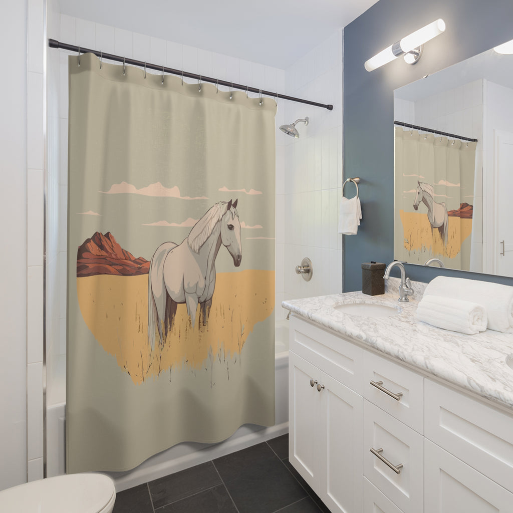 Horse Landscape Shower Curtain | Bohemian Bathroom Decor, Equestrian Gifts, Nature-Themed Home, Unique Shower Drapes, Horse Lover Decor