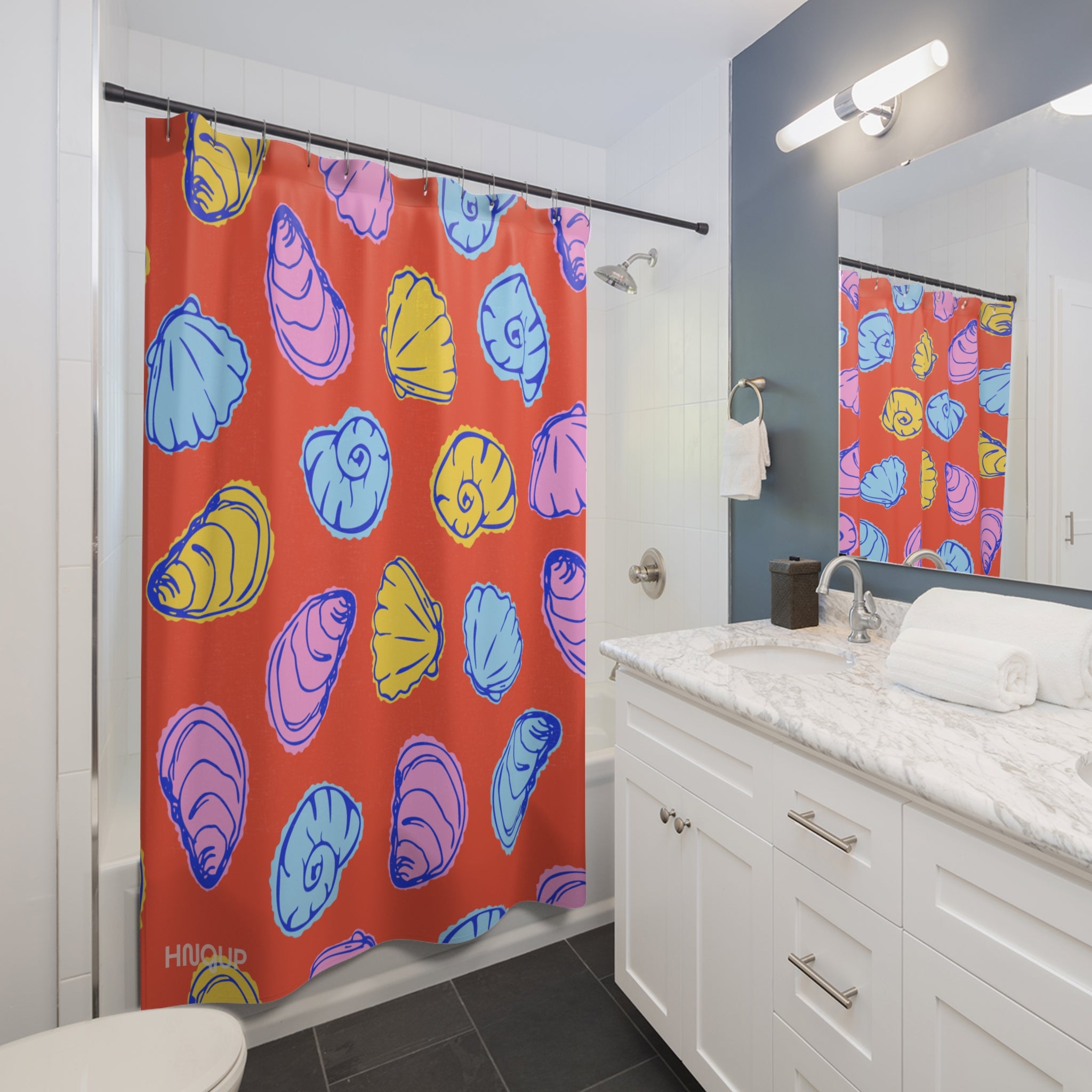 Colorful Shells Shower Curtain Pattern | Nautical Beach Decor, Coastal Bathroom, Ocean Theme Decor, Holiday Gift
