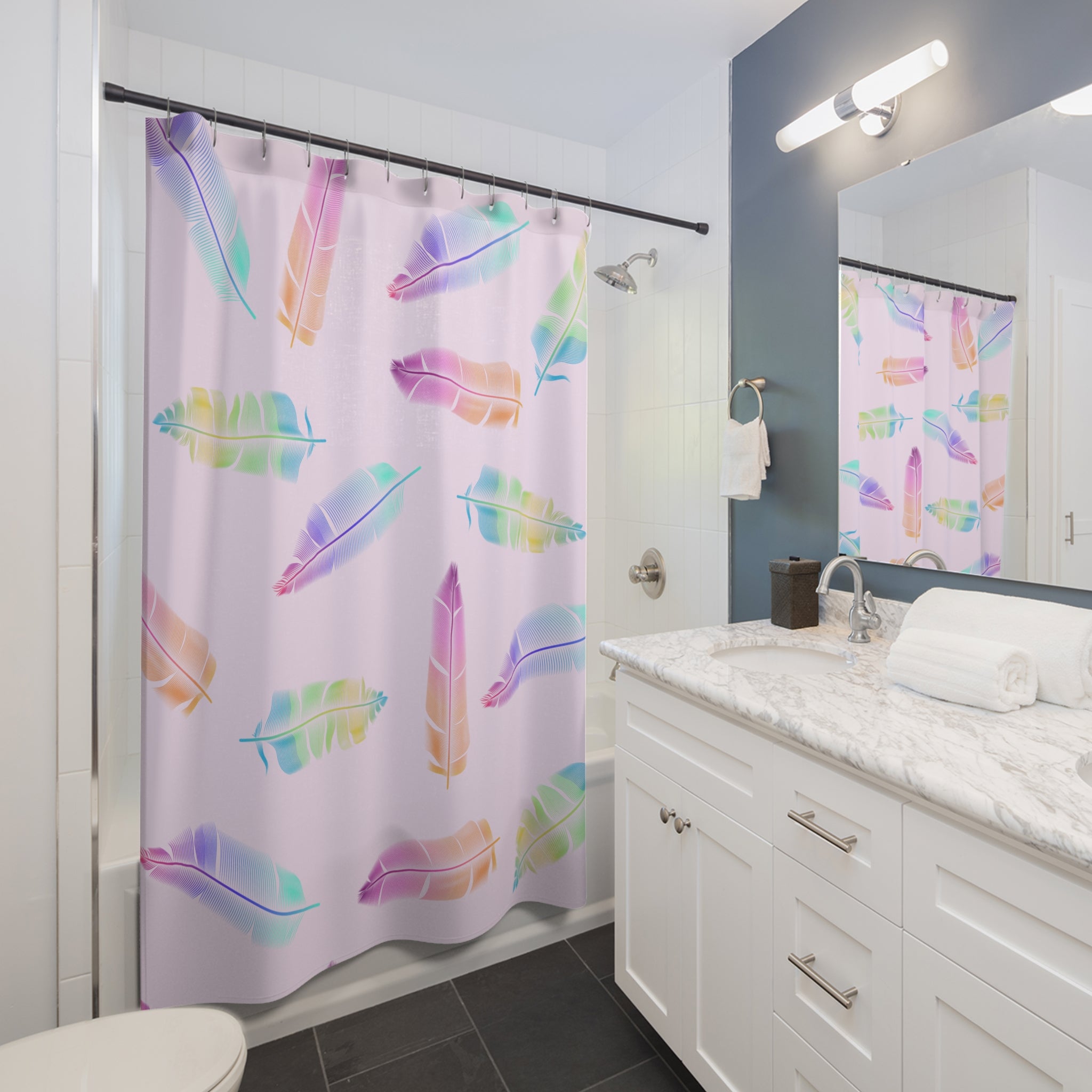 Boho Rainbow Feather Shower Curtain