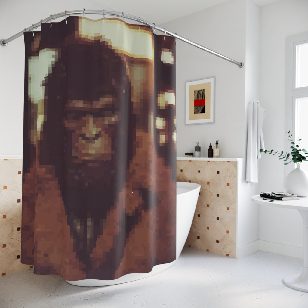 Retro Pixelated City Gorilla Shower Curtain