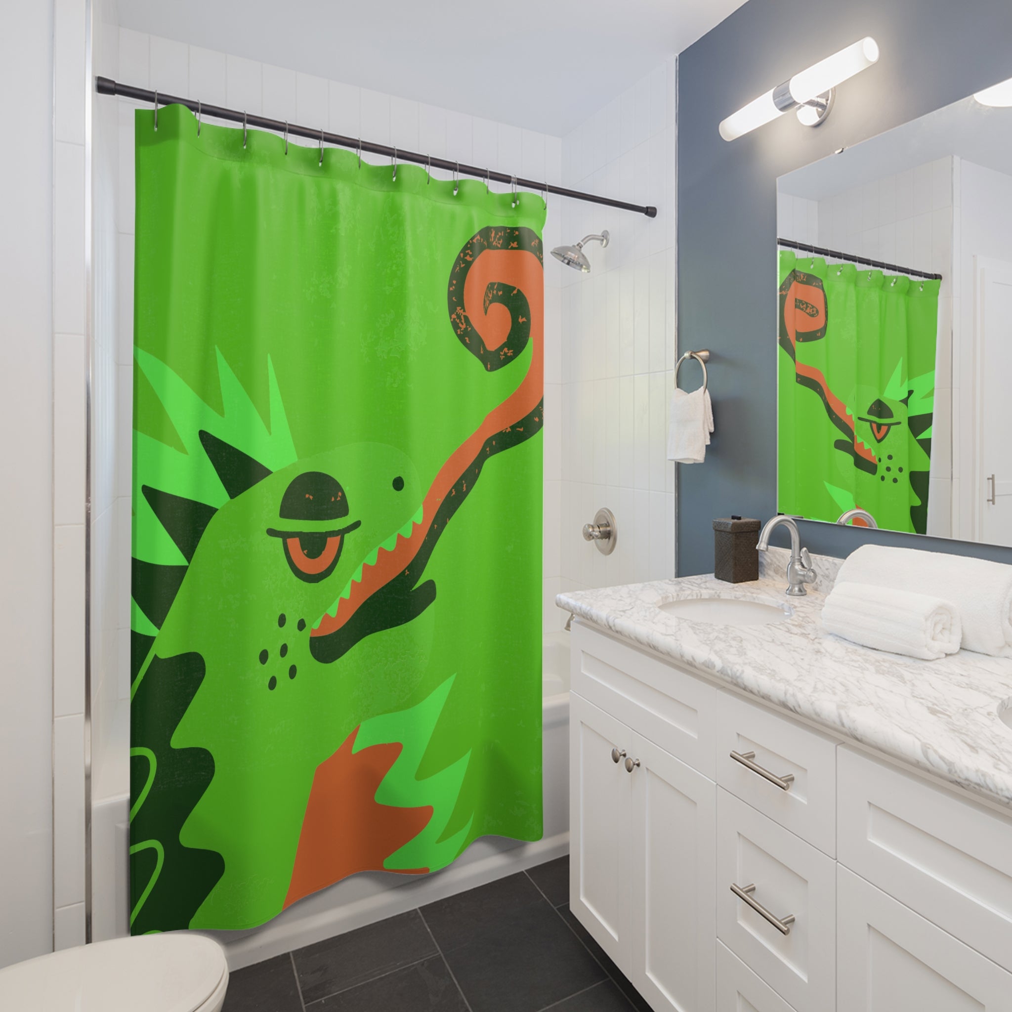 Vibrant Iguana Tongue Out Shower Curtain